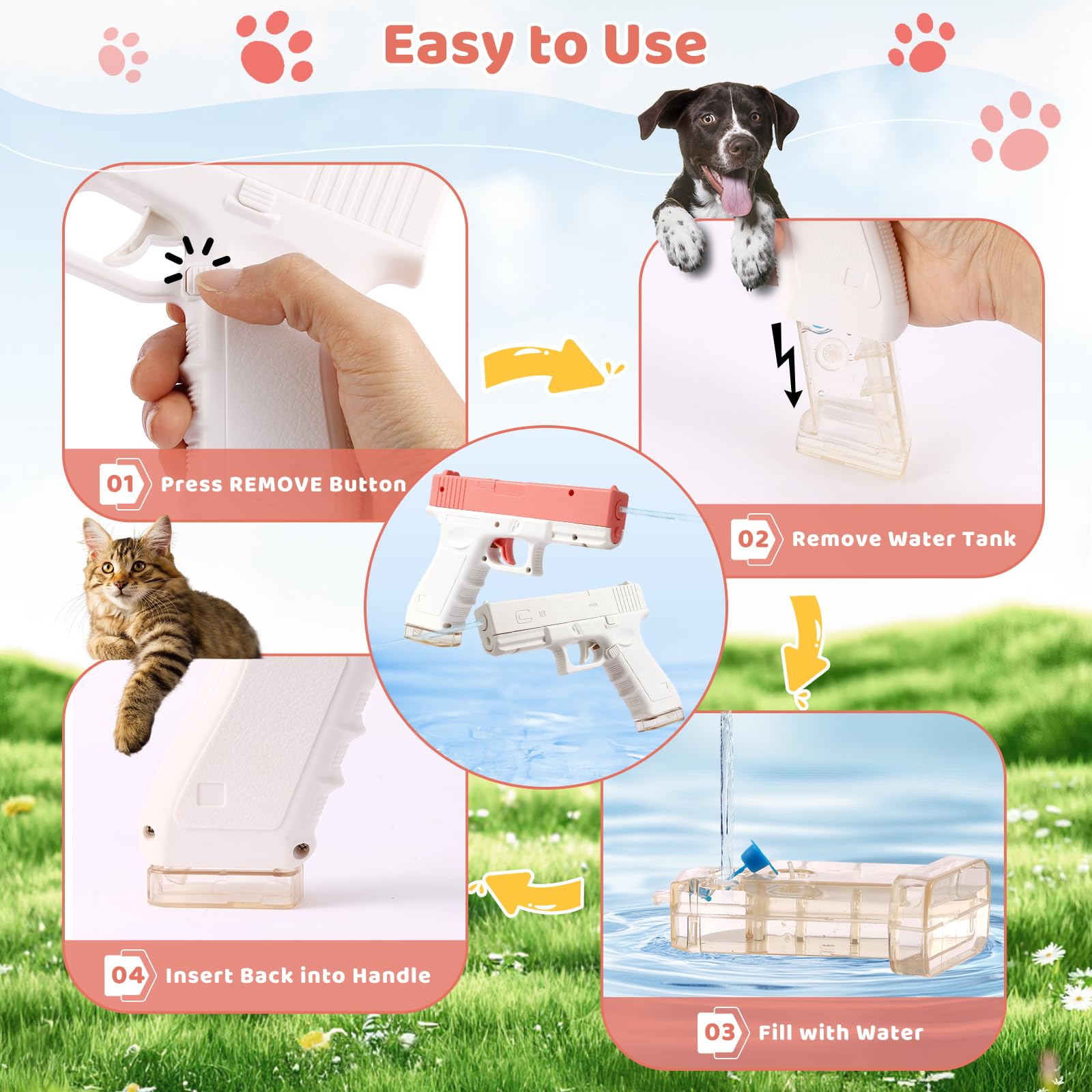 Lot de 2 pulvérisateurs pour chats et chiens - Pistolet de pulvérisation d'eau dissuasif pour chiens et animaux de compagnie - Réservoir d'eau amovible pour réduire les fuites