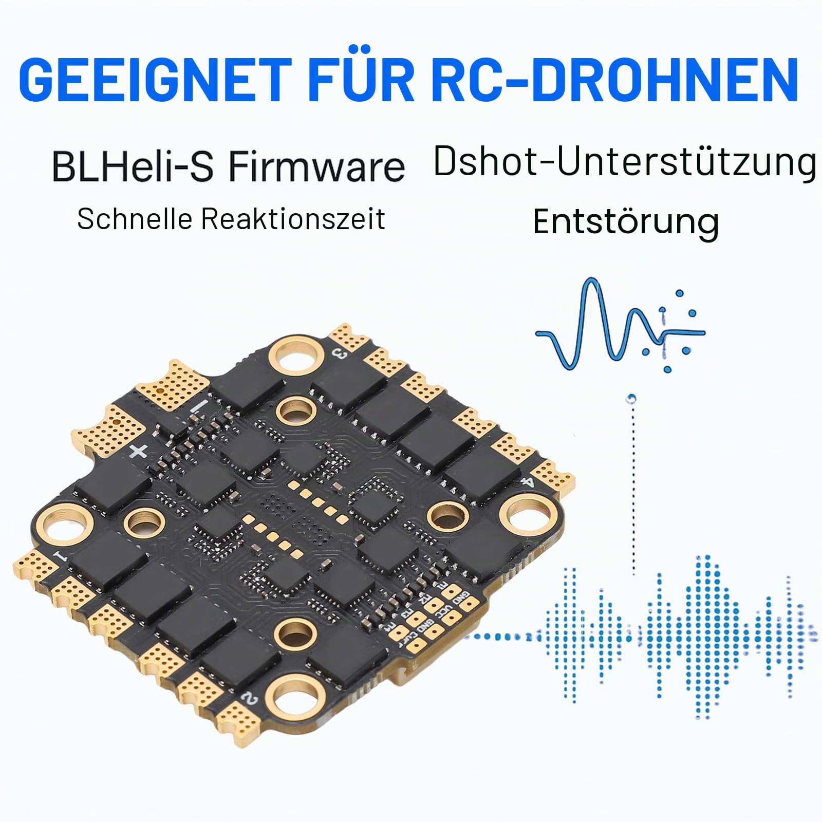 Fyearfly 4-In-1 45A ESC, 45A FPV 2-6S Elektronischer Geschwindigkeitsregler Quadcopter Drohne Motortreiber, Schwarz, Fortgeschrittene, Fernsteuerung, Drohne-ESC, Stromversorgung & Antriebstechnik