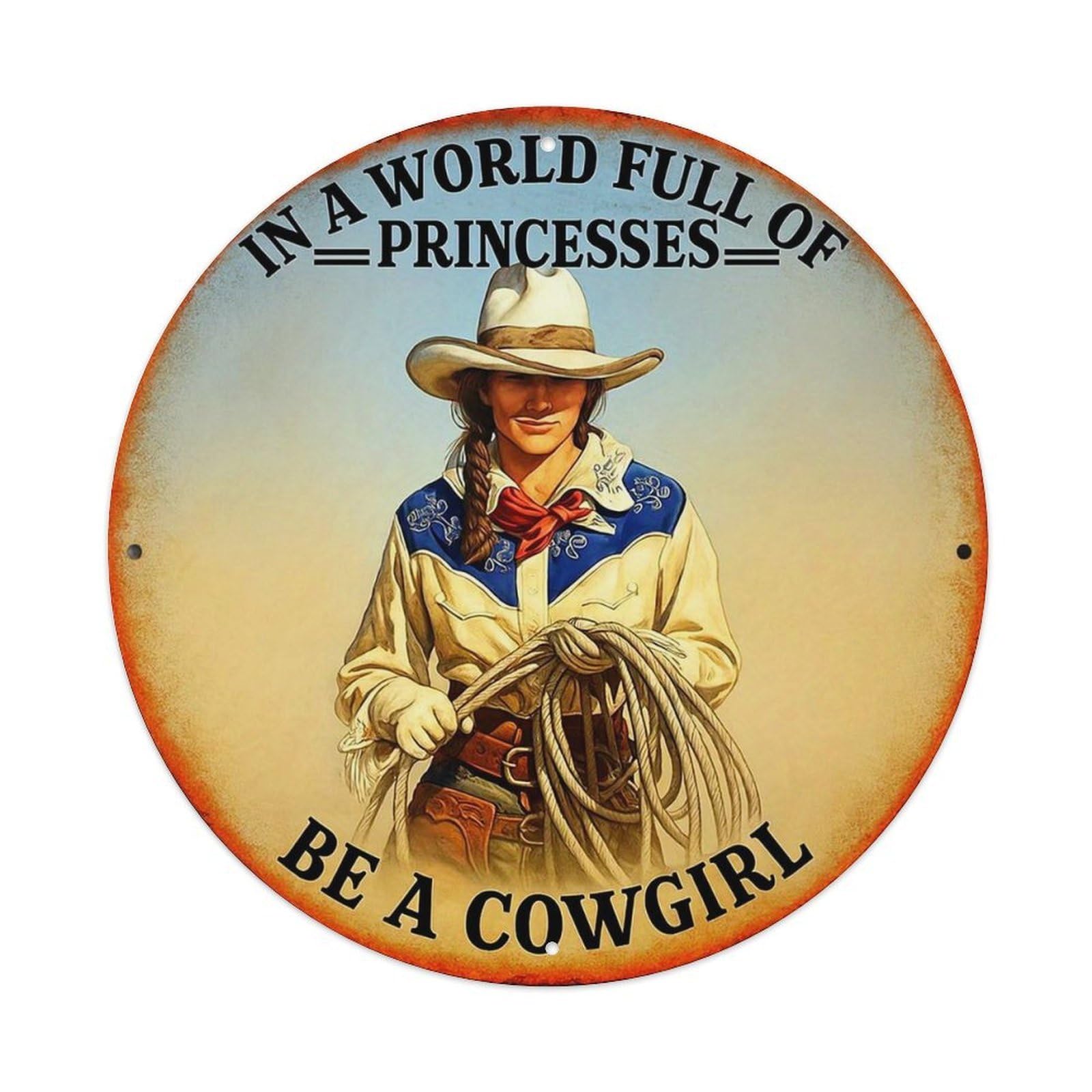 Be A Cowgirl Sign Vintage Metal Tin Sign Retro Wall Decor for Home Bar Garage Cafe, Indoor & Outdoor Decorative，circle Metal Poster, 8x8 Inch