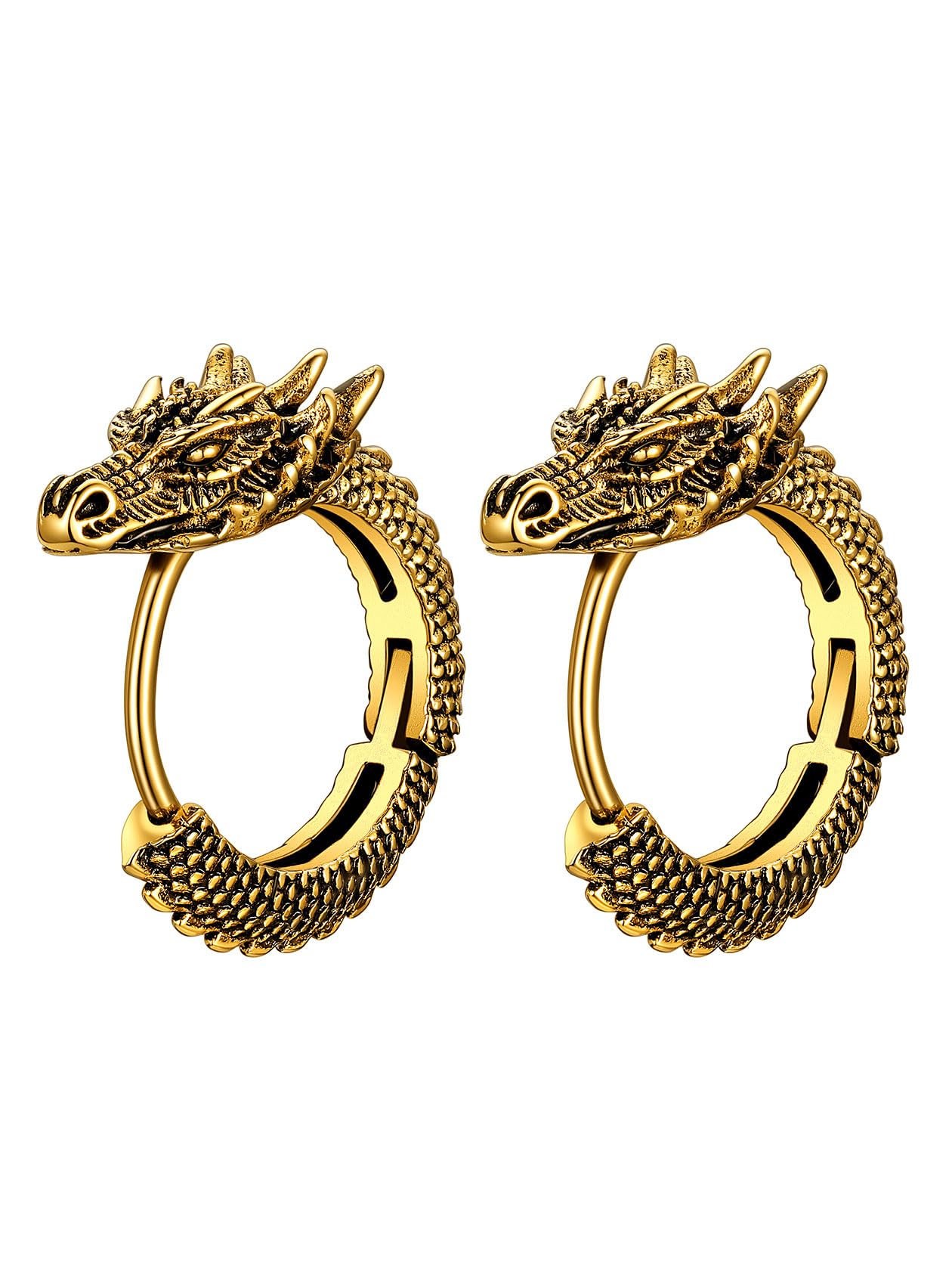 ChainsHouse Dragon Earrings for Men Women, Stainless Steel/14K Gold/Black Rock Earrings Huggie Hoop Earrings Mens Jewelry Gift