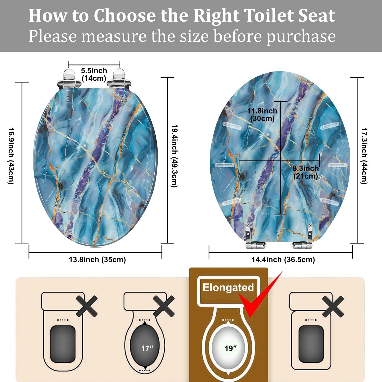 Asiento de inodoro genérico alargado de resina para baño