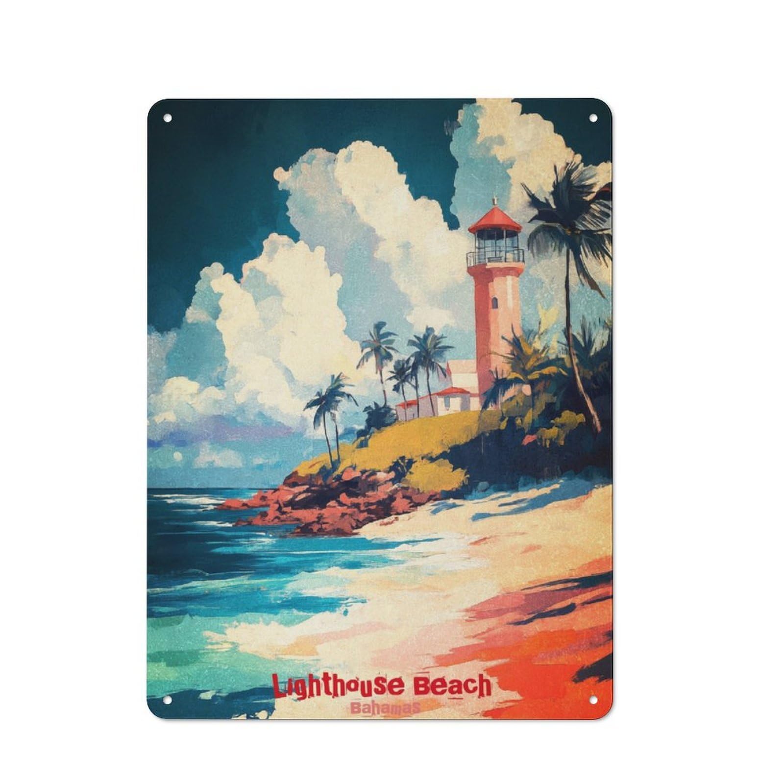 Junmoney Lighthouse Beach Art Metal Sign 40X30cm With For Pub Or Café, Retro Decor, Suited To Café Interior Fans