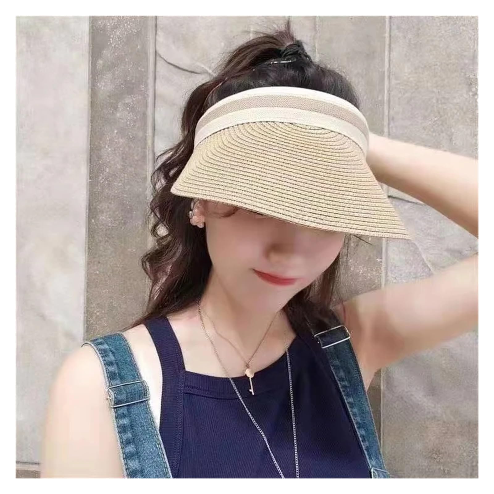 Visiera Estiva in Paglia da Donna - Cappello a Corona Aperta a Tesa Larga for la Spiaggia e l'ombra all'aperto