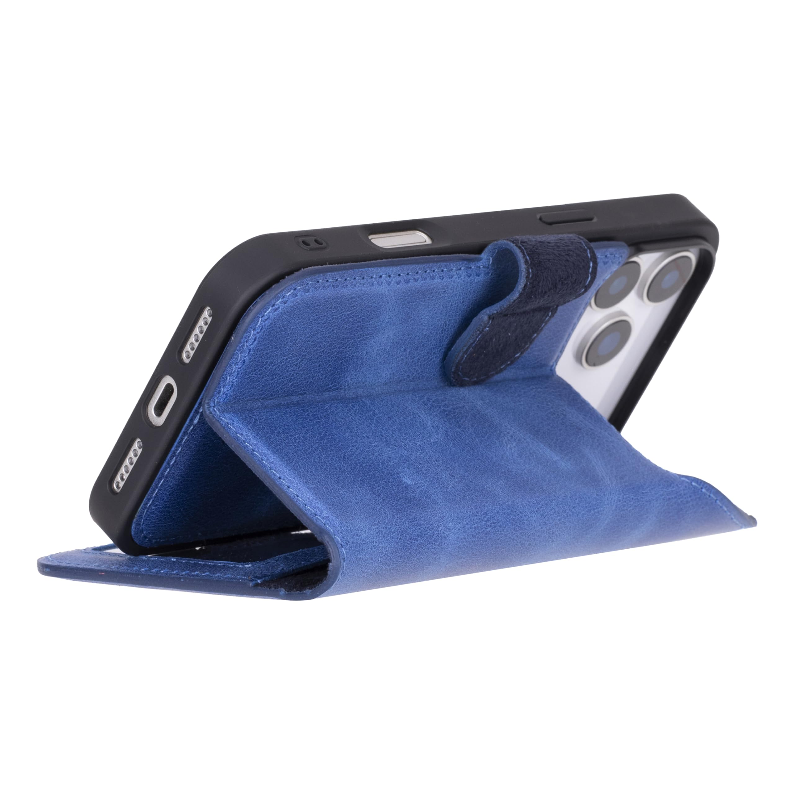 Venito Leder Wallet Case Kompatibel mit iPhone 17 Pro Max, Handgefertigtes Premium Leder, Abnehmbare Magnetische Flip Cover Kickstand Fall-/Aufprallschutz, Starke Magnete, 6,9 Zoll Dunkelblau