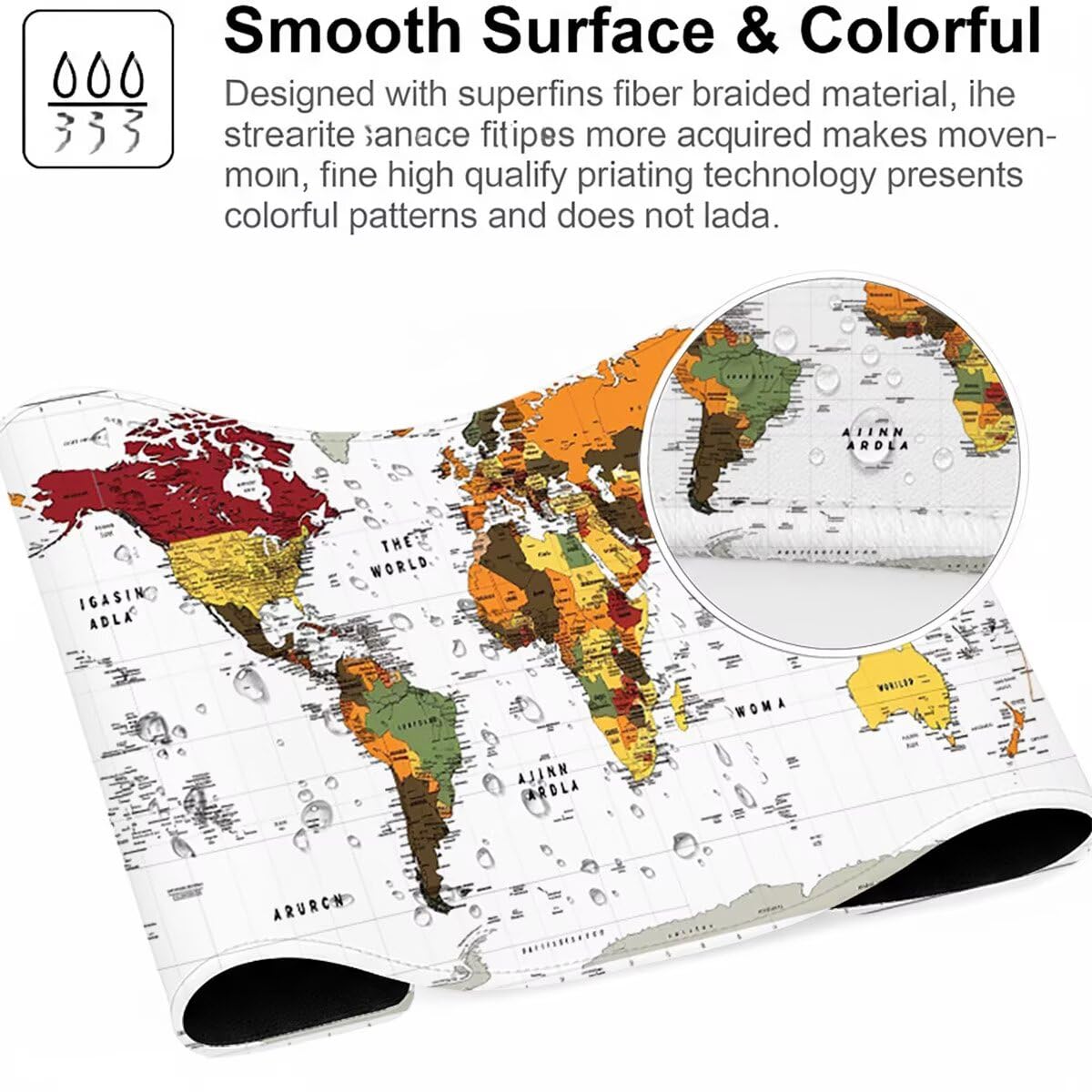 Alfombrilla Ratón Gaming XXL, Gaming Mouse Pad 1500x800x3mm, Protector Escritorio Antideslizante, Alfombrilla de Ratón Mundo Mapa Mousepad Grande, Tapete Raton para Jugadores de PC Oficina LMDT2434