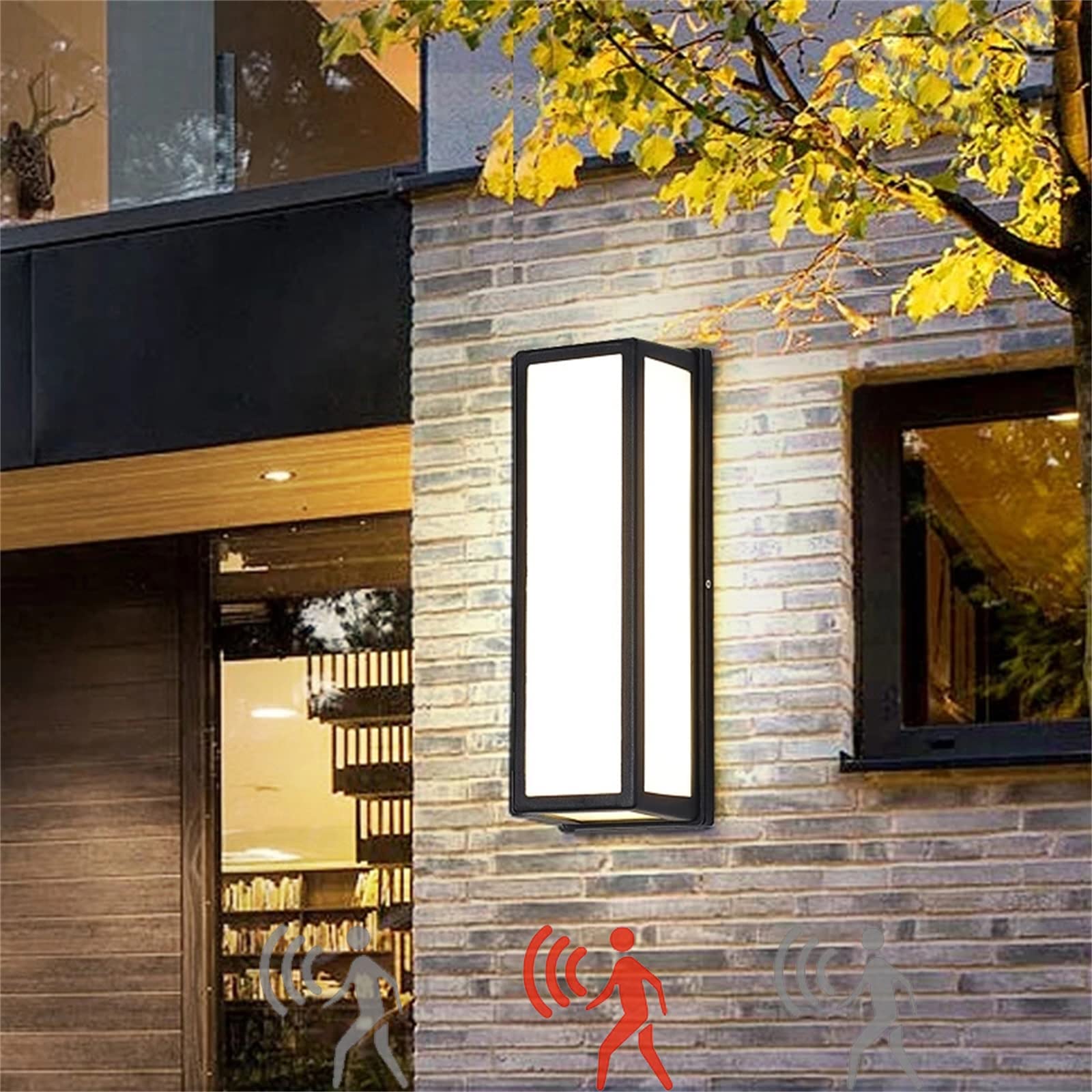 DecopaLED Black Outdoor Wall Lights with Motion Sensor Garden Wall Lamp Mains Powered Waterproof IP65 Indoor Wall Sconces 20W Aluminum Outside Wall Spotlights for Terrace Balcony