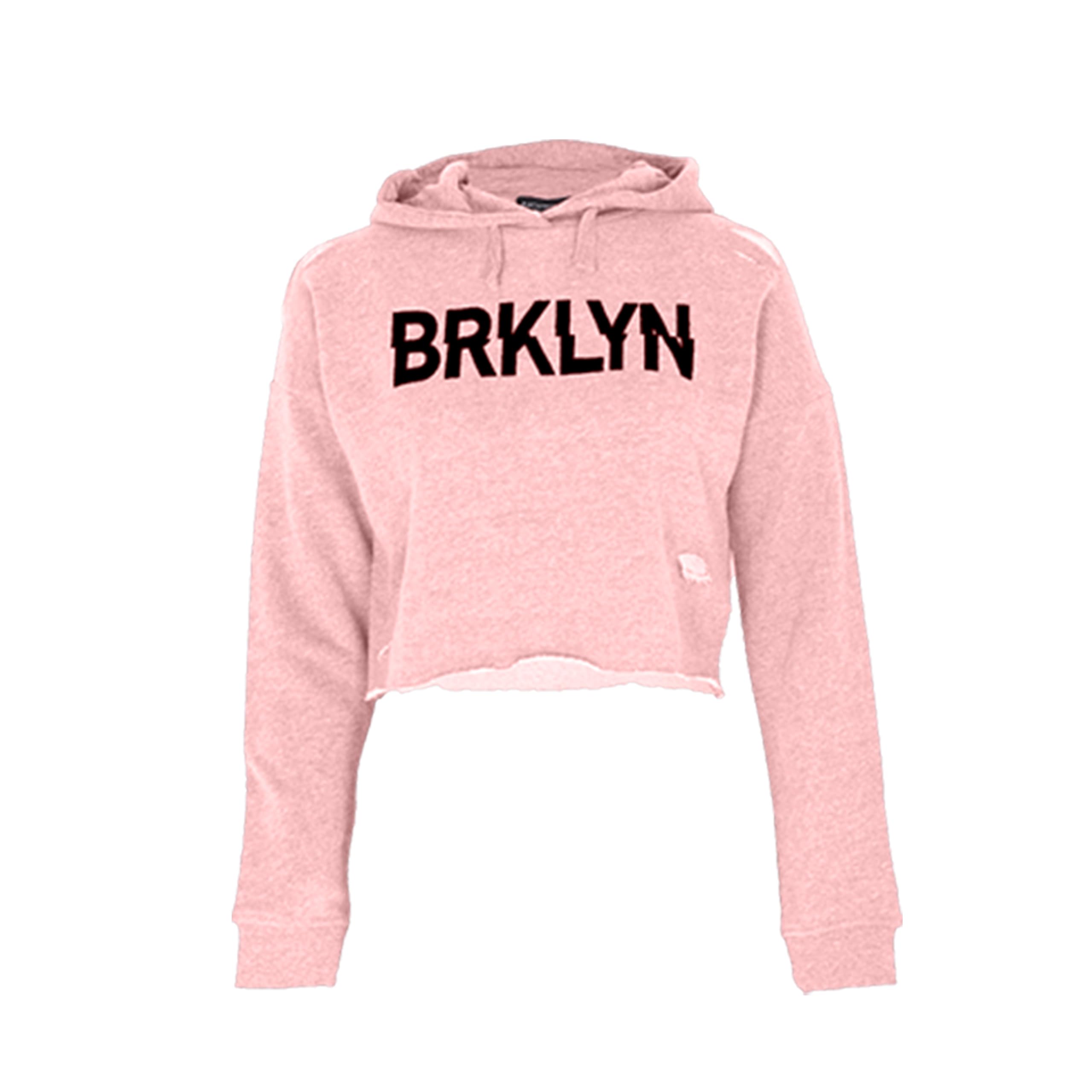 Noroze Girls Baby Pink Distressed Hem Ripped Crop-Top Hoodie Kids Sweatshirt Pullover Brklyn Print (, 9-10 Years)