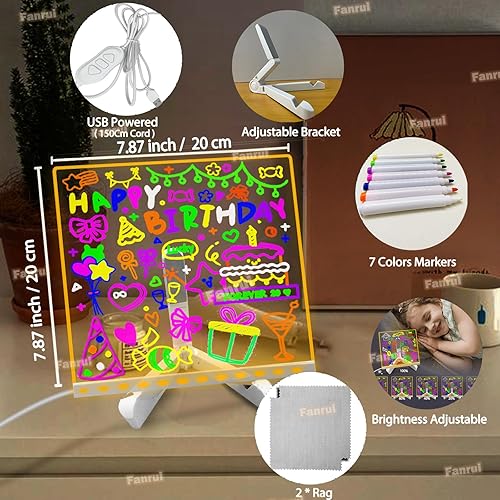 Miniatura 2 de Pizarra acrílica de borrado en seco  8.26 x 8.26 pulgadas, caballete de escritorio transparente con bandeja de 7 marcadores en el escritorio, bloc