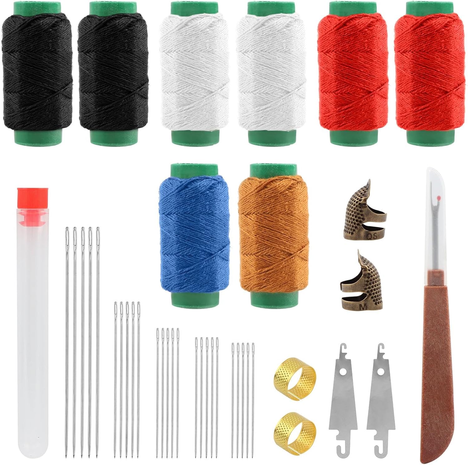 41-Pcs Sewing Tool Kit, 25 Large Eye Needles, Threads, Threaders & Thimbles