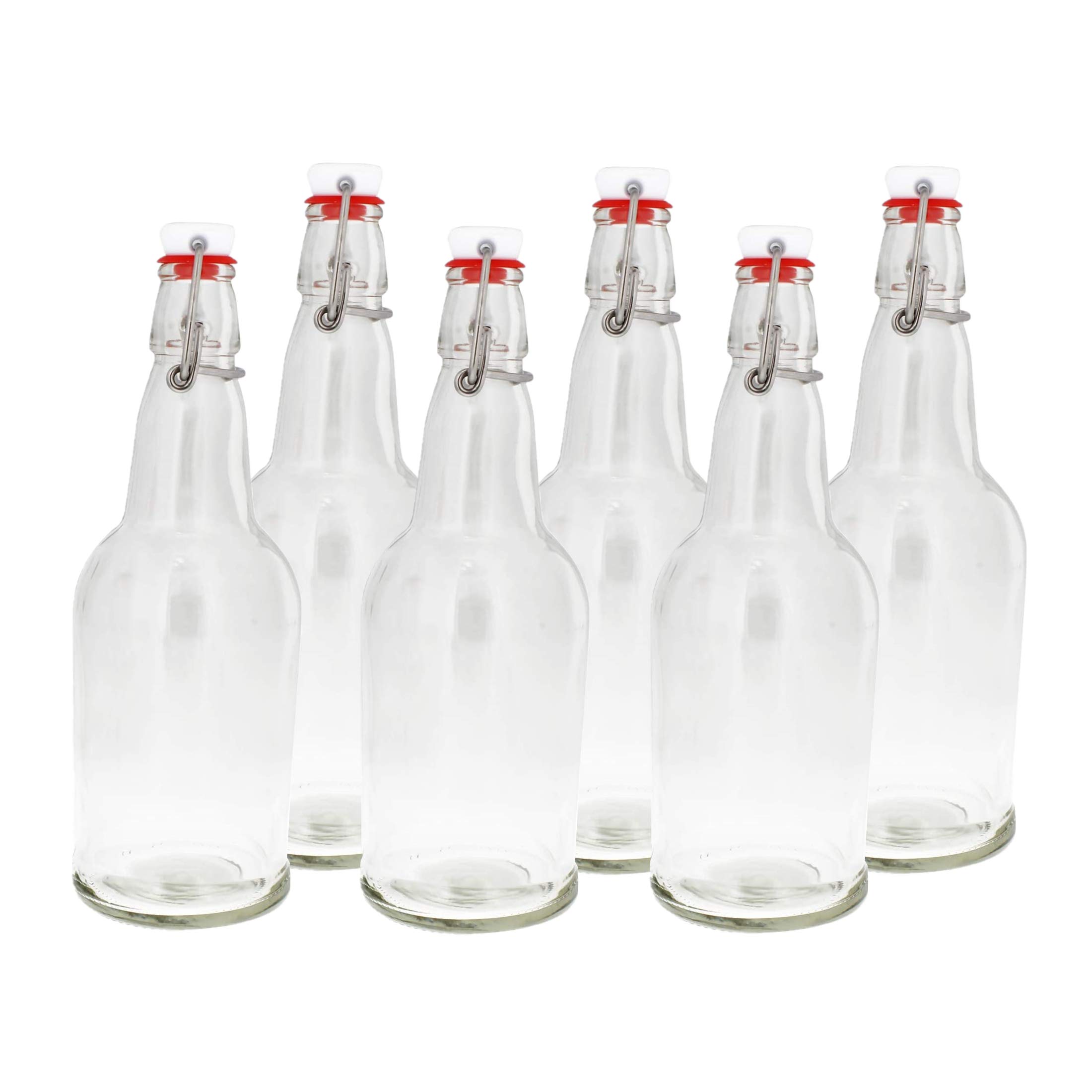 Bucha Brewers Flip-Top Glass Bottles: 6-Pack Clear Swing Top Bottles, 16 ounce airtight fermentation bottles with swing cap lids