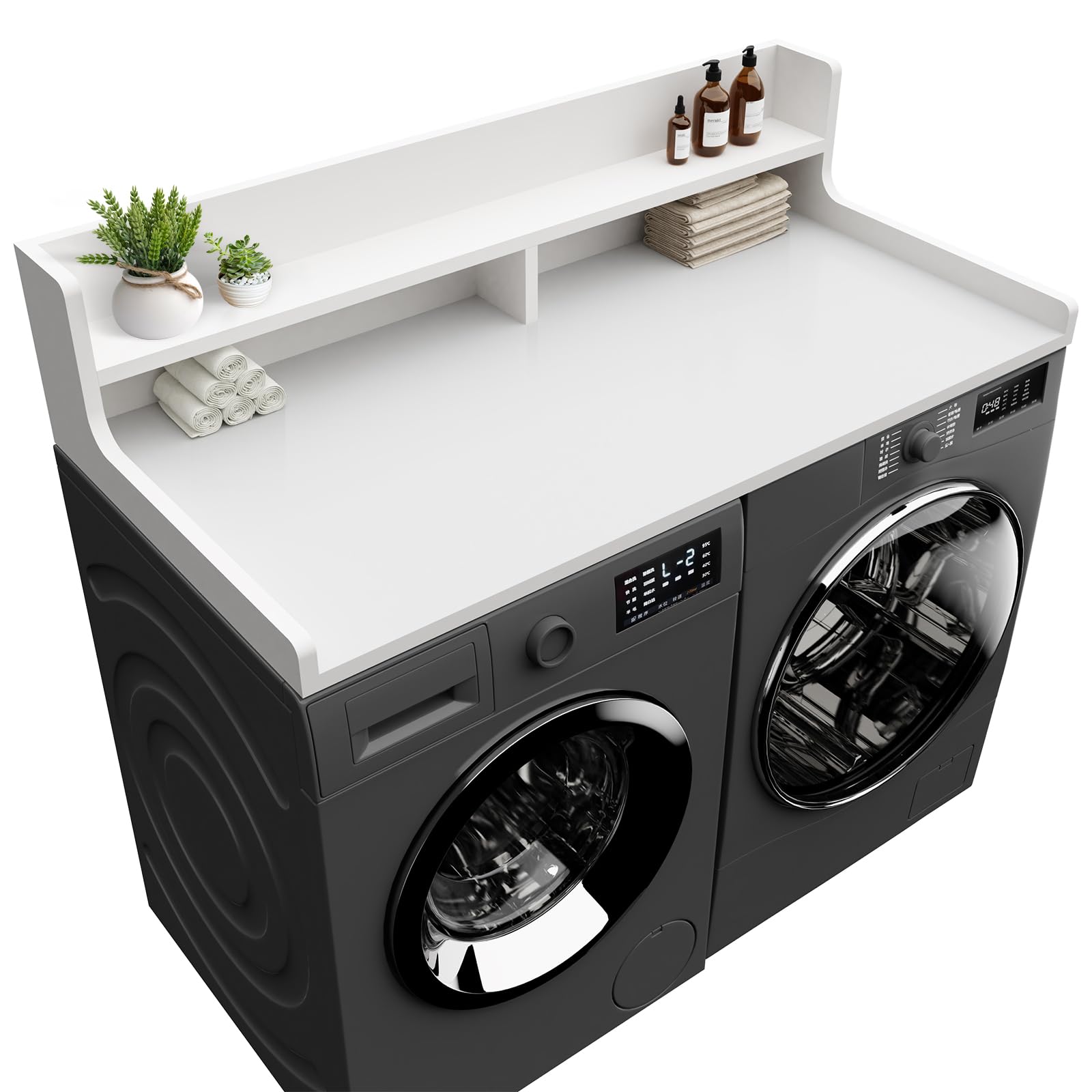 View 1 of *** PARTS ONLY MISSING UNKNOWNPARTS***
FZGhome Washer Dryer Countertop, 54" x 27.55" 2-Tier Washer Dryer Topper with Edge, for Laundry Room Organization Whisper White
