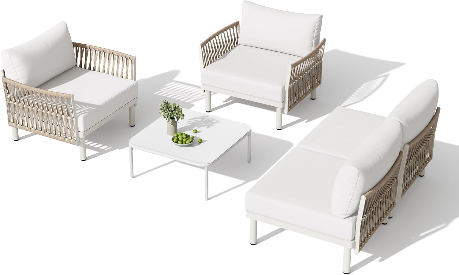 5-Piece Aluminum Modern Outdoor Sectional Sofa with Coffee Table - Weather-Resistant 31" Deep Seating Patio Conversation Set, 5.1" Thick Removable Cushions for Deck, Porch & Backyard, Beige