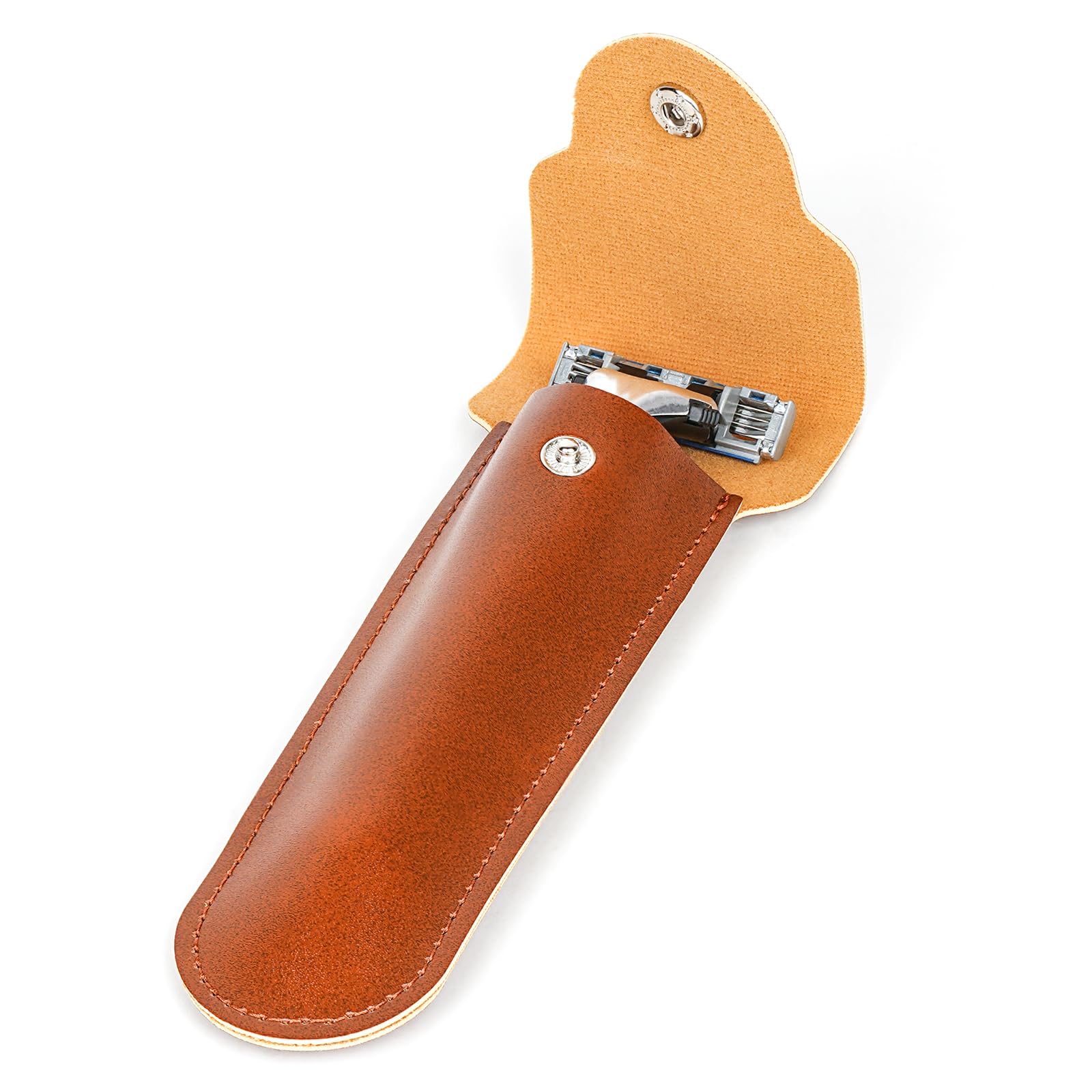 Razor Case for Travel, Shaver Carrying Pouch for Men, Compatible with Gillette Mach 3, Sensor 3, MK-23C, Portable Storage Organizer (Brown)