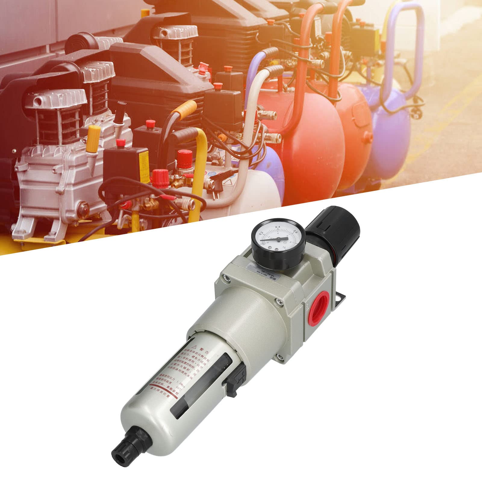 Cocoarm Separador de Aceite de Agua Regulador de Filtro de Aire de Drenaje Automático, Filtro de Aire Comprimido de Aleación de Aluminio con Manómetro de Latón de 0,05 a 0,85 MPa para Sistemas (G1)