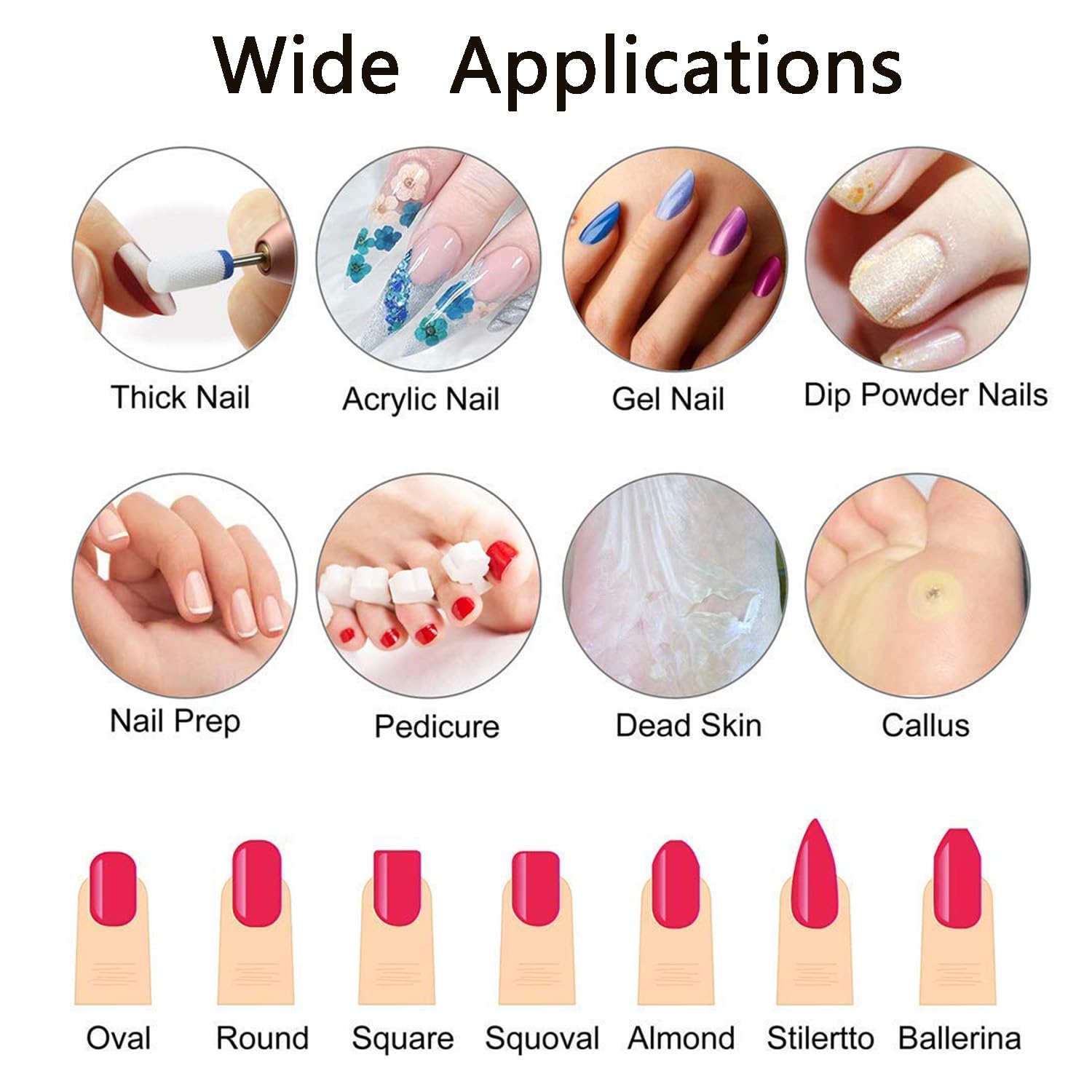 MEISO 5 Pezzi Punte Fresa Unghie, Punta da Trapano per Unghie, Rimozione Cuticola, Punte Fresa Unghie Ceramica per Rimuovere Gel, Acrilico, Cuticola, Strumenti per Manicure e Pedicure