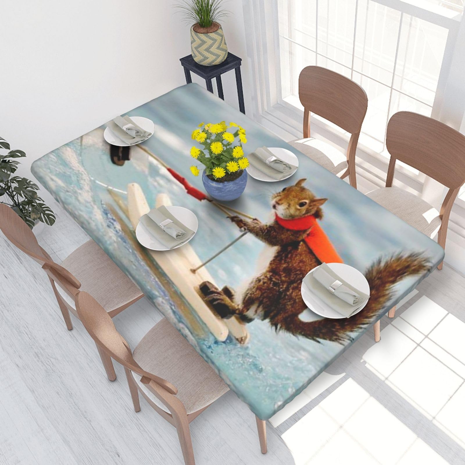 BNVSADC Water Skiing fox Squirrel Printed 4FT Tablecloth 122x76 CM Polyester Kitchen Water Resistant Table Cloth Dining Table Decoration Table Covers