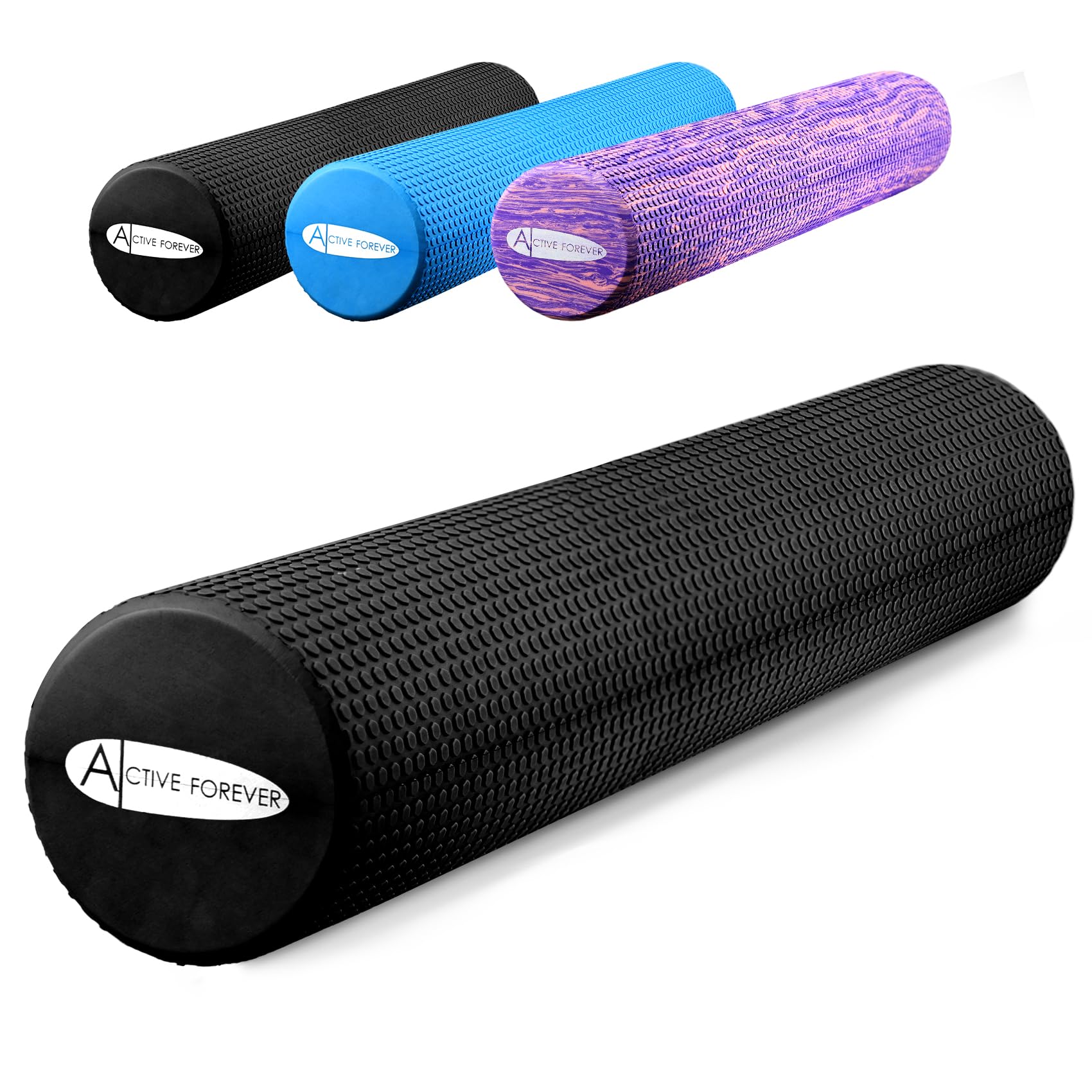 ACTIVE FOREVER Solid Floating Dot Foam Roller，Relieve Muscle Tension&Promote Circulation，High Density Massage Rollers for Back, Legs, Fitness, Yoga, Pilates-Black（90cm*15cm）