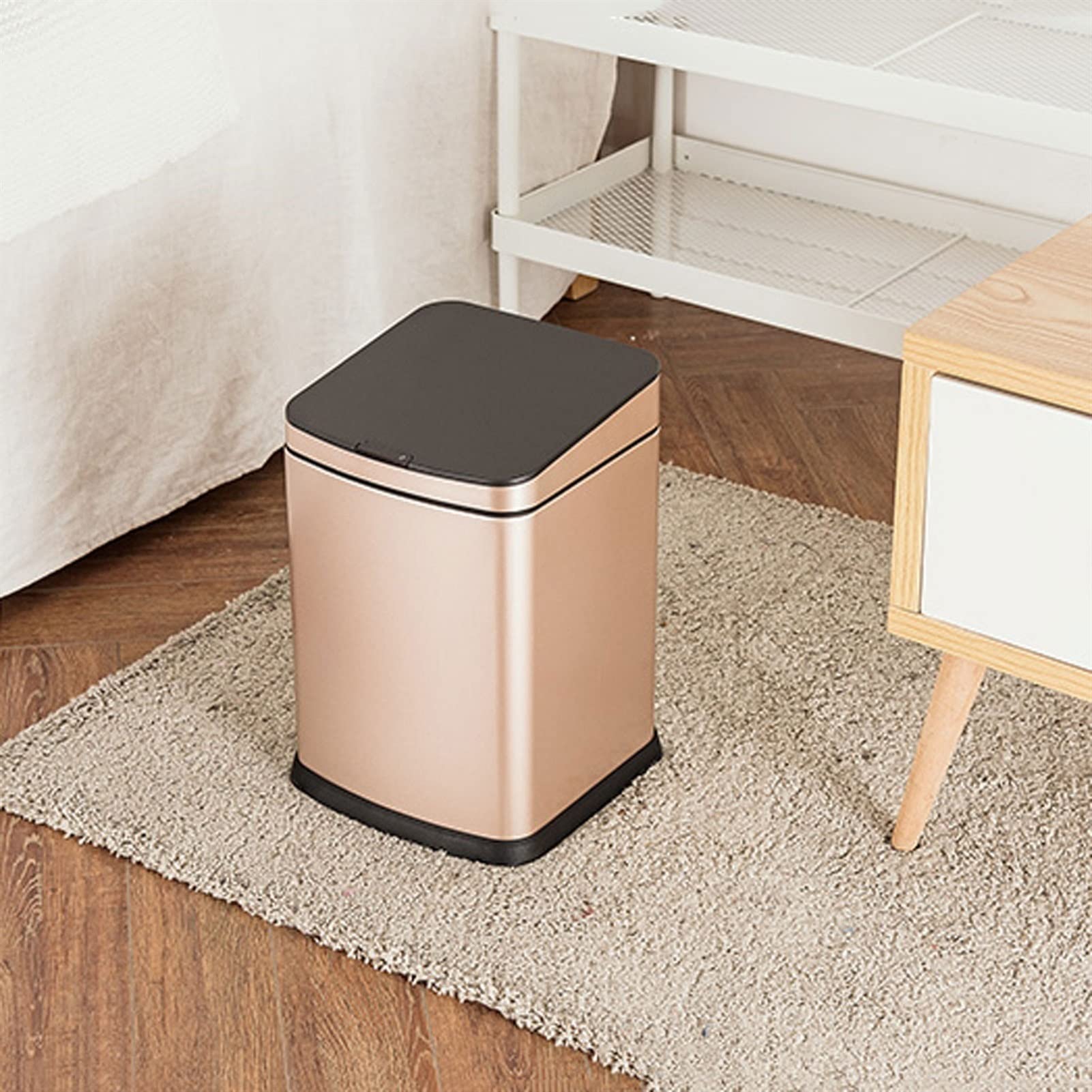 Pattumiere per cucina con coperchio, cestino elettrico grande capacità per ufficio, 12 l/15 l, bidone della spazzatura elettrica grande capacità (Gold,12L)