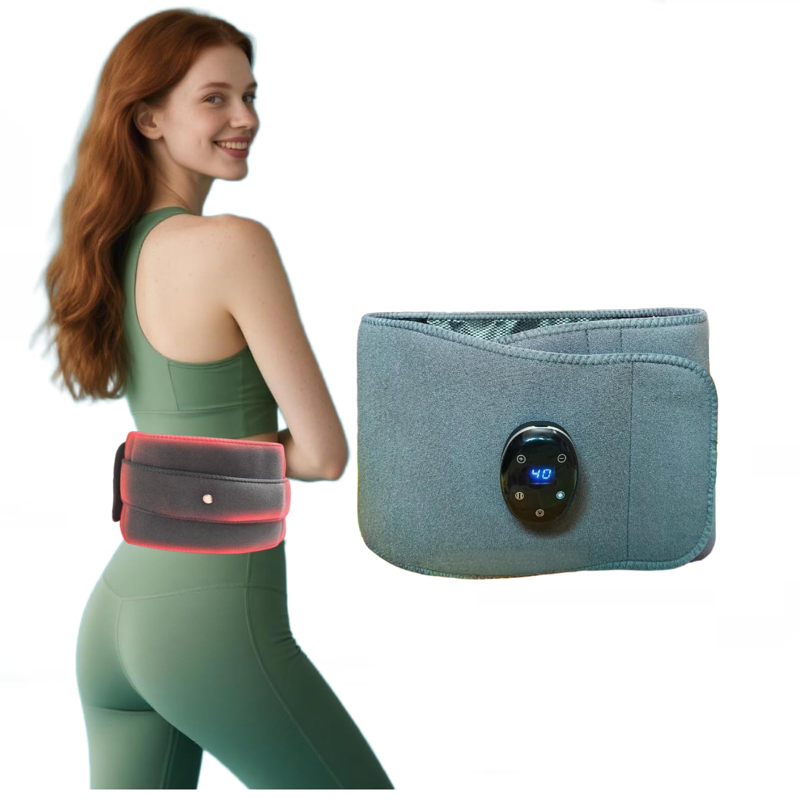 Cintura massaggiante terapia a luce rossa Cuscinetto riscaldante 5 livelli di calore e 3 modalità di vibrazione Cinghia estensibile 85cm per il comfort di vita,schiena,corpo e articolazioni