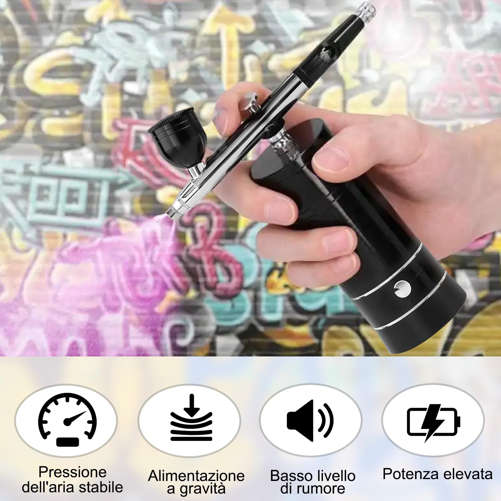 Set aerografo portatile con compressore, Plus | Pistola aerografo ricaricabile da 950 mAh, per nail art, decorazione di torte, trucco, tatuaggi, modellismo