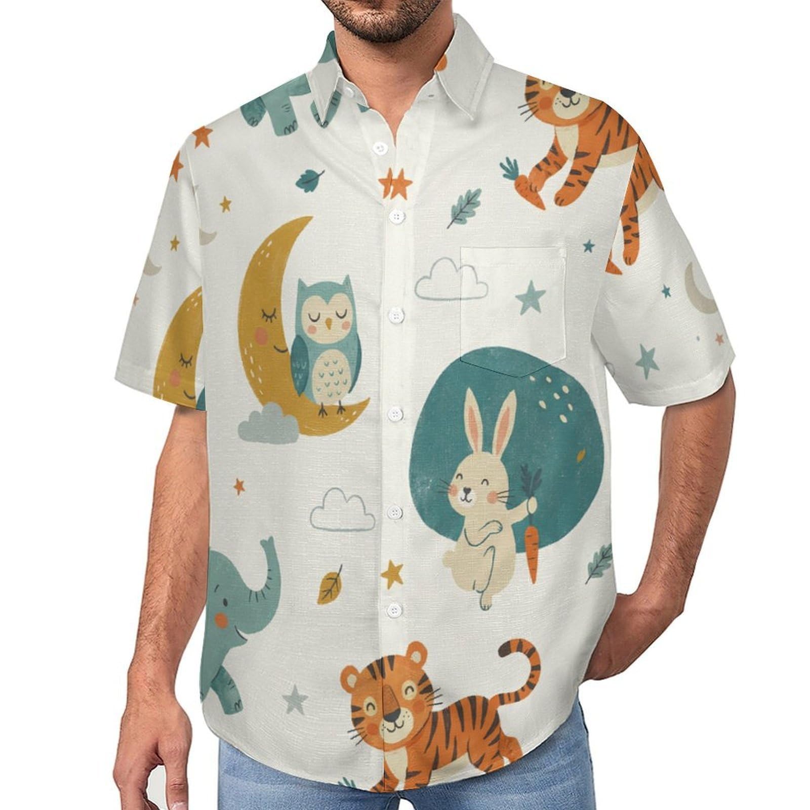 Camicia da Uomo a Maniche Corte Funky, Animali Divertenti Cartoni Animati Carini, Aloha Camicias Estiva per la Spiaggia, vestibilità Normale con Bottoni, per Libero Vacanze