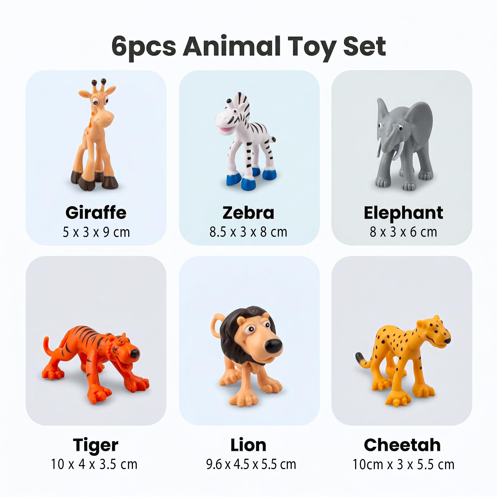 Animals Set of 6 Animals Figure Mini Animal Toy Set for Kids – Wild Jungle Animal Figures (Lion, Tiger, Elephant, Giraffe, Zebra, Leopard) Educational Learning Toys for Boys & Girls Jungle Toys