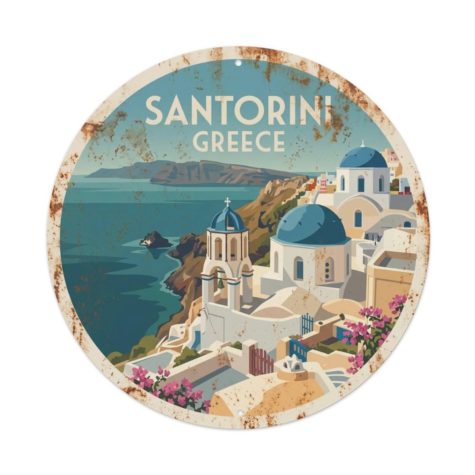 Vintage Travel Basilica Santorini Scenic 1 Metal Tin Sign