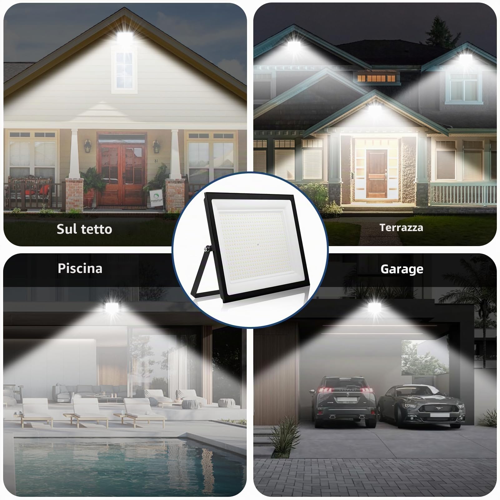 faro led esterno 500w, proiettore, illuminazione di sicurezza LED da esterno 6500K, IP66, illuminazione bianca diurna per magazzino, parco giochi, cortile e parco (500W, 6500K)