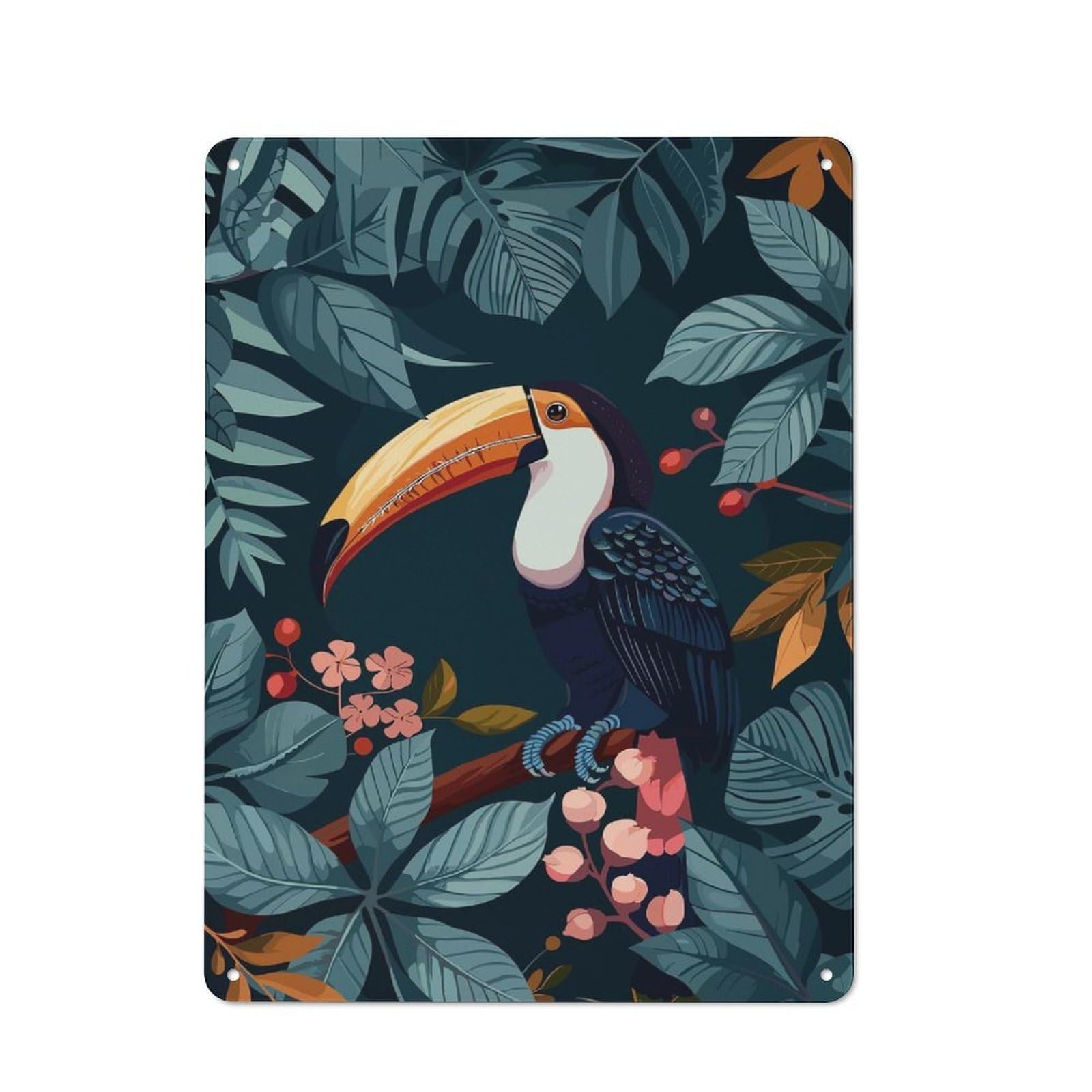 Junmoney Toucan In Tropical Jungle Retro Metal Sign 40X30cm Featuring For Hallway Wall, For Kitchen, Dining Room And Home Bar Wall Decor