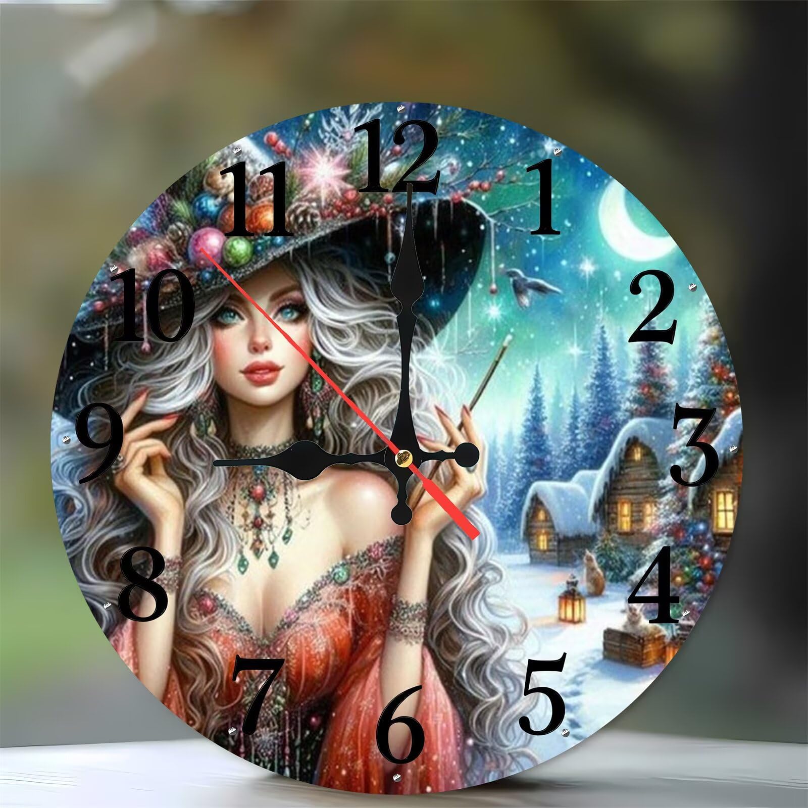 Horloge silencieuse sans tic-tac 35 cm motif sorcière pour cuisine et salon