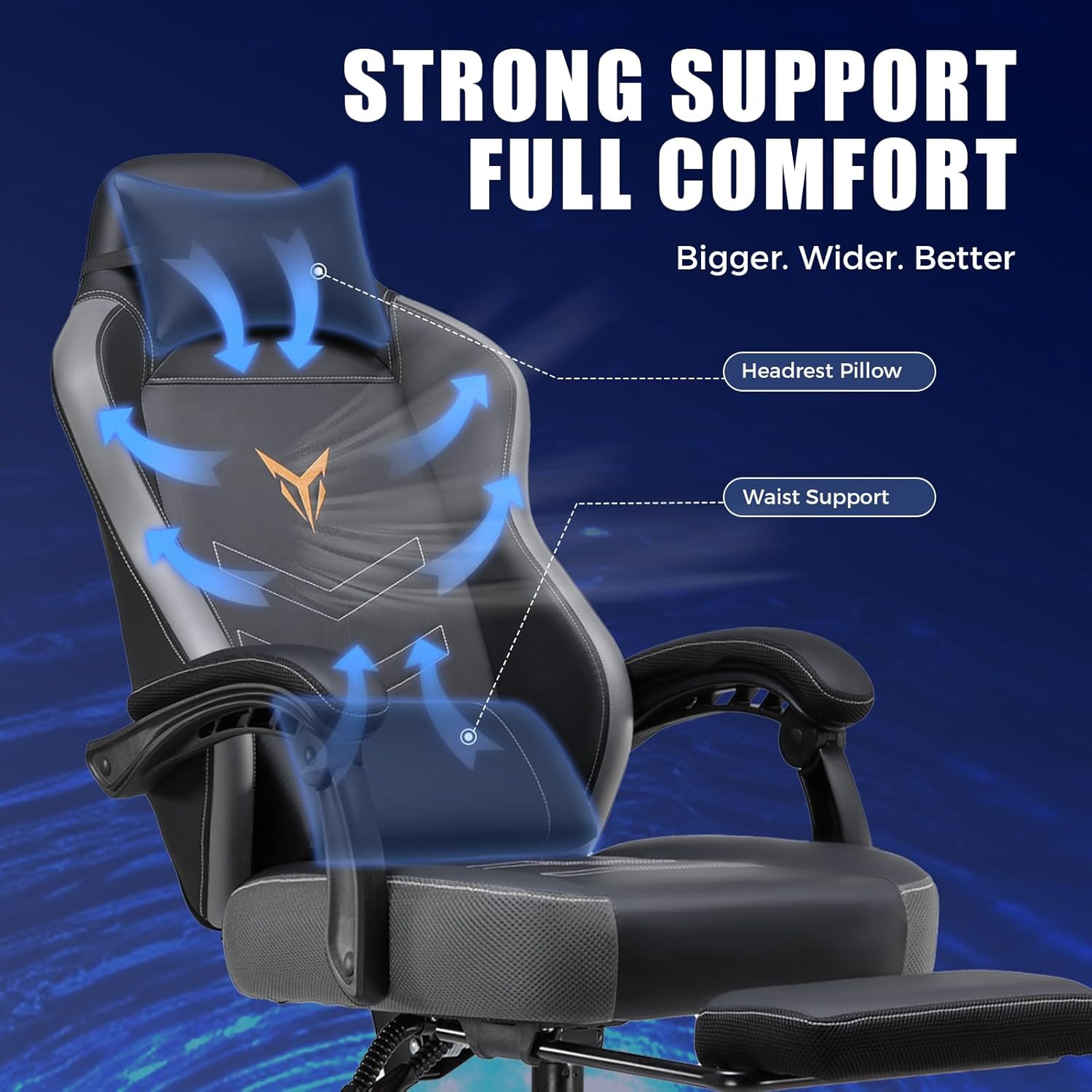 GTPLAYER Gaming Chair with Footrest, Recliner Chair with Headrest & Lumbar Support, Linkage Armrest,Ergonomic Gaming Chair, High Back Office Home, Grey