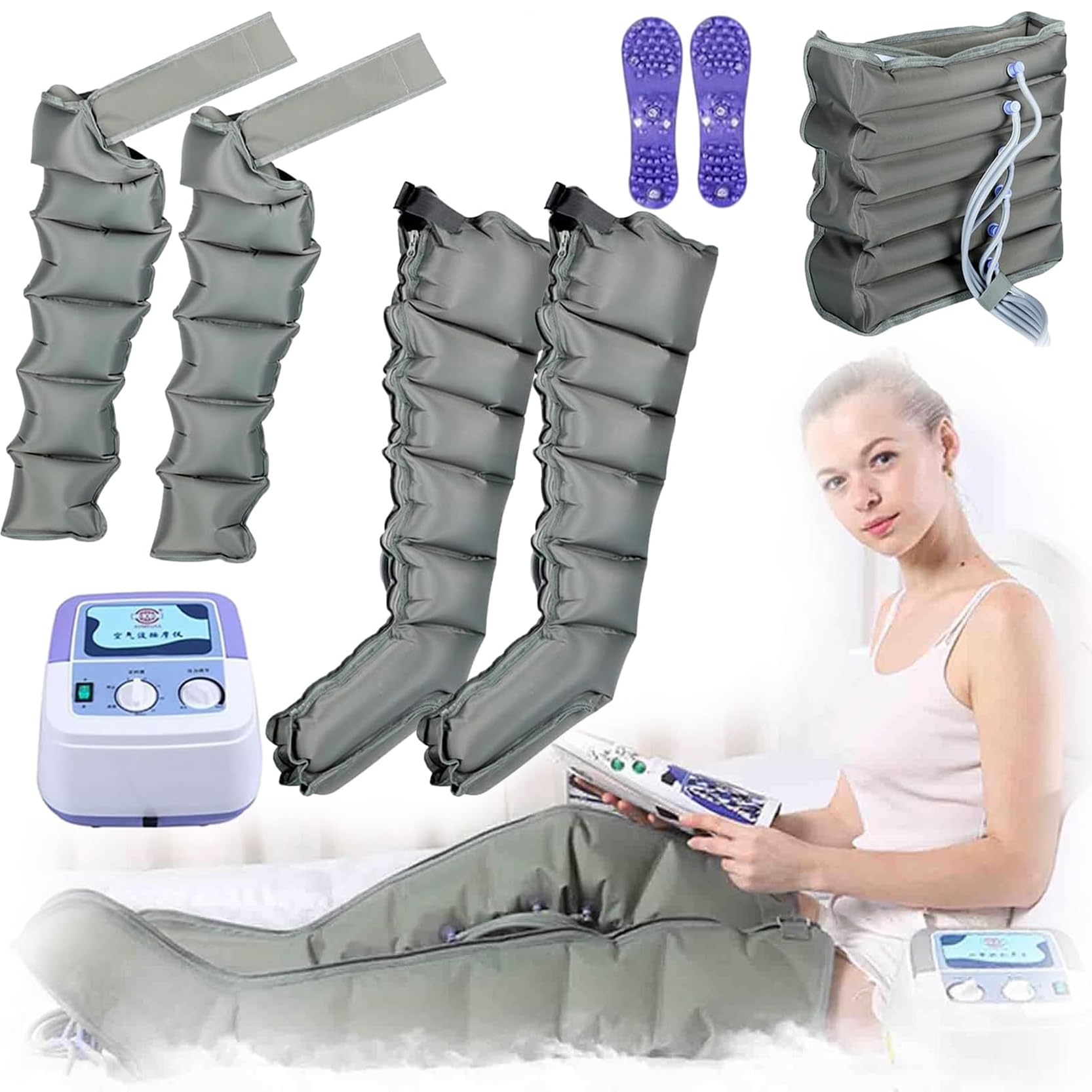 Masajeador Eléctrico de Compresión de Aire, Botas de Compresión de Aire para Circulación de linfedema, Masajeador Neumático de Piernas Y Brazos para Drenaje linfático