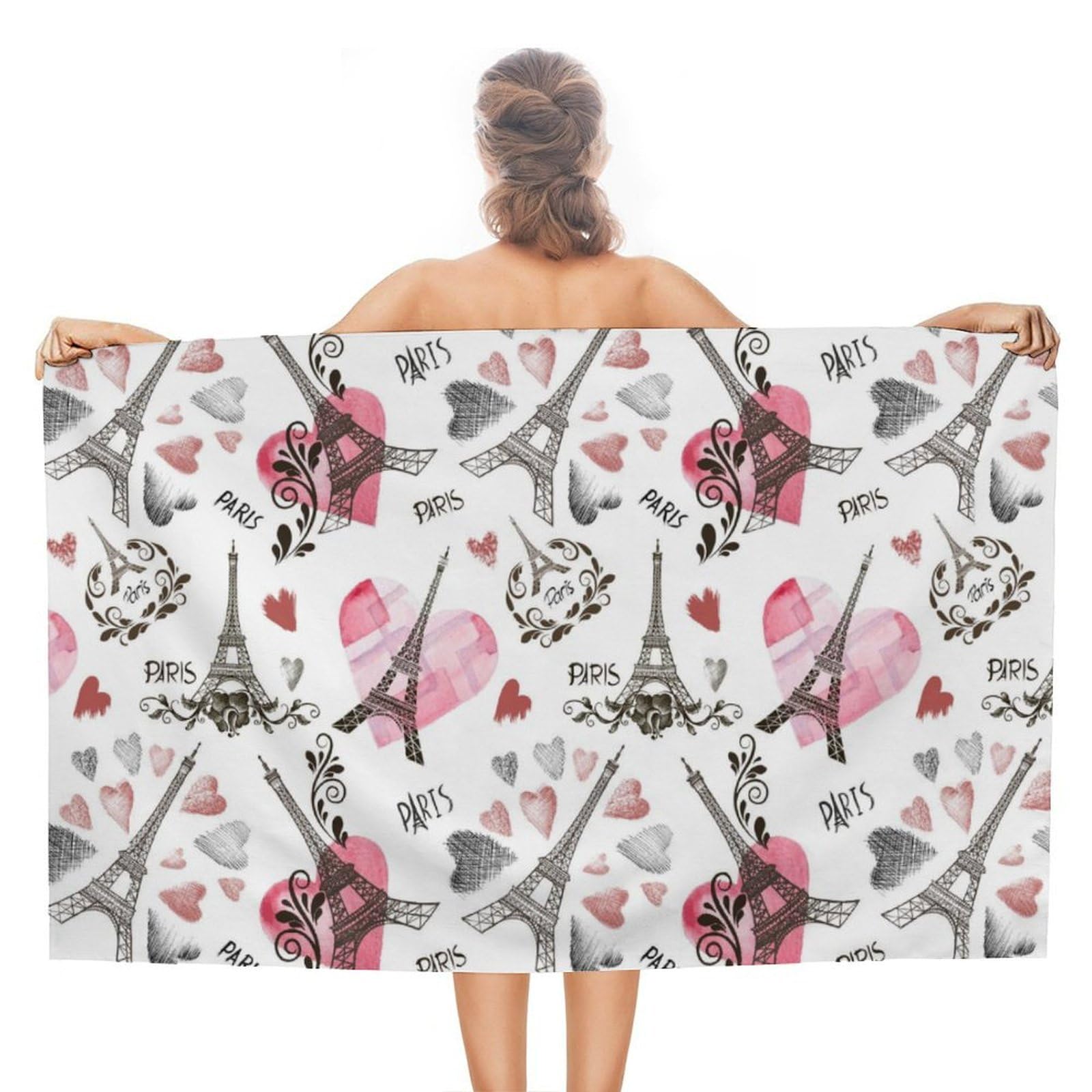 CGSBNGHA Paris-Eiffel Tower And Heart Beach Towels Soft Bathroom Bath Pool Swim Towels for Women Men
