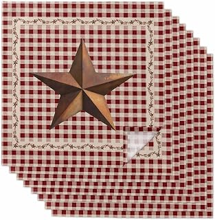 Cloth Napkins Set of 8,20x20 Inches Dinner Napkin,Retro Country Stars Washable Soft Table Napkins,Reusable Cocktail Napkin for Wedding Holiday Party Hotel,Vintage Dates Red Plaid
