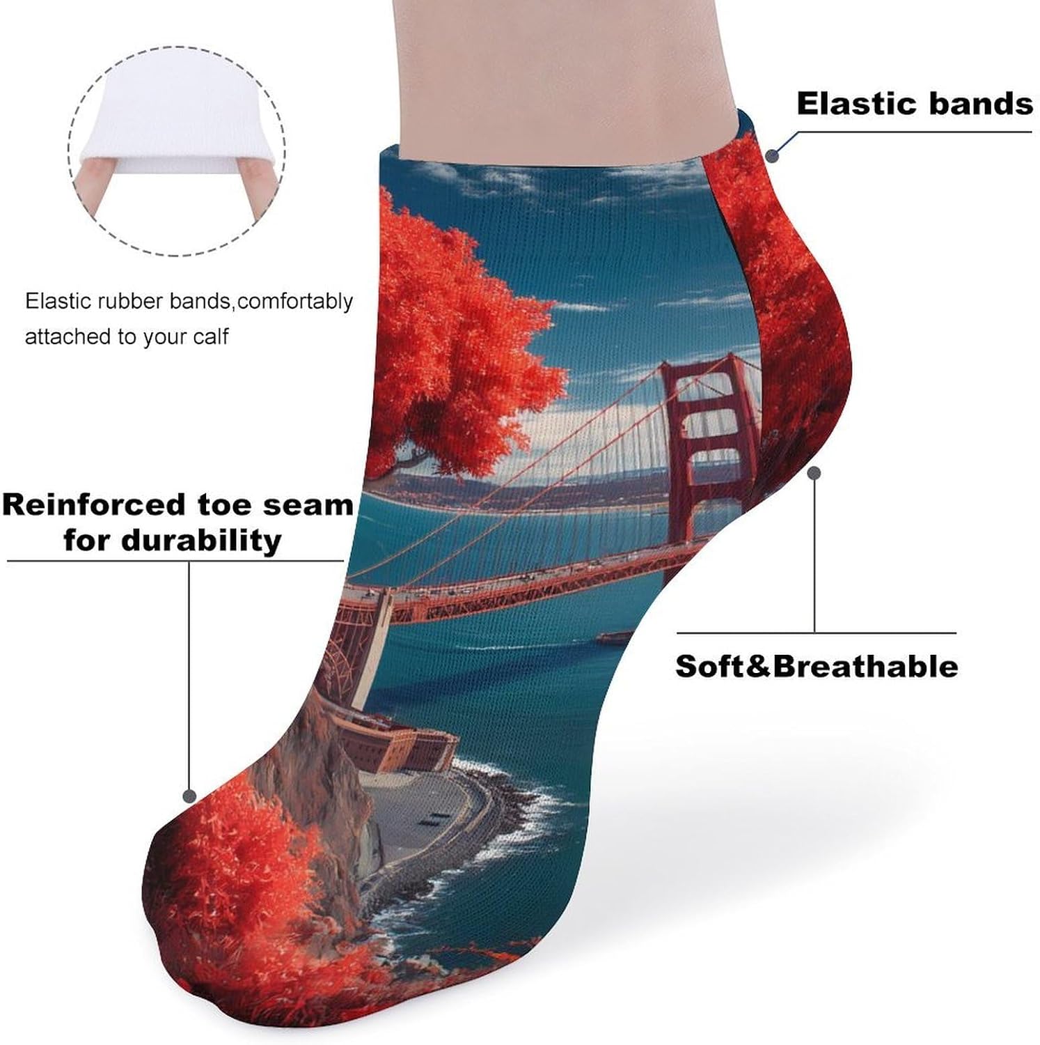 San Francisco Gold Gate Bridge Socks for Men Women 5 Pairs Ankle Socks