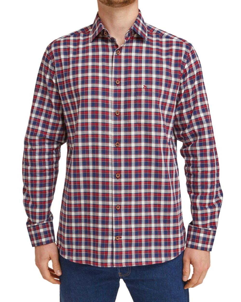 Double TWO Navy & Red Plaid Check Long Sleeve Casual Shirt Regular Fit Cotton Overshirt - 4XL