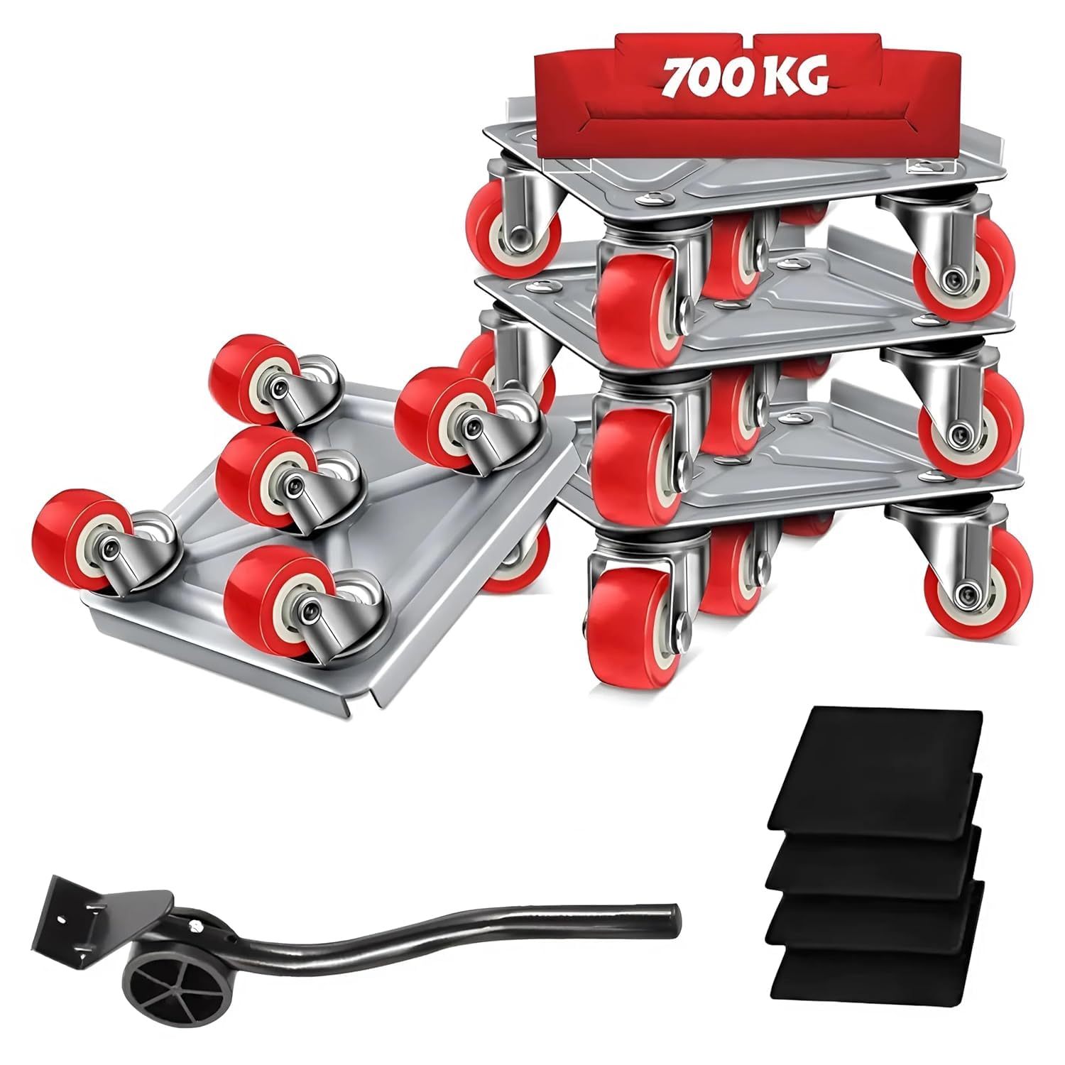 Kavid Furniture Movers Dolly Set with Lifter Tool – 700KG Heavy Duty Load Capacity, 5 Silent 360° Swivel Wheels with Brake, Carbon Steel Panel, Anti-Slip Pads – Move Sofa, Bed, Appliance-image-35