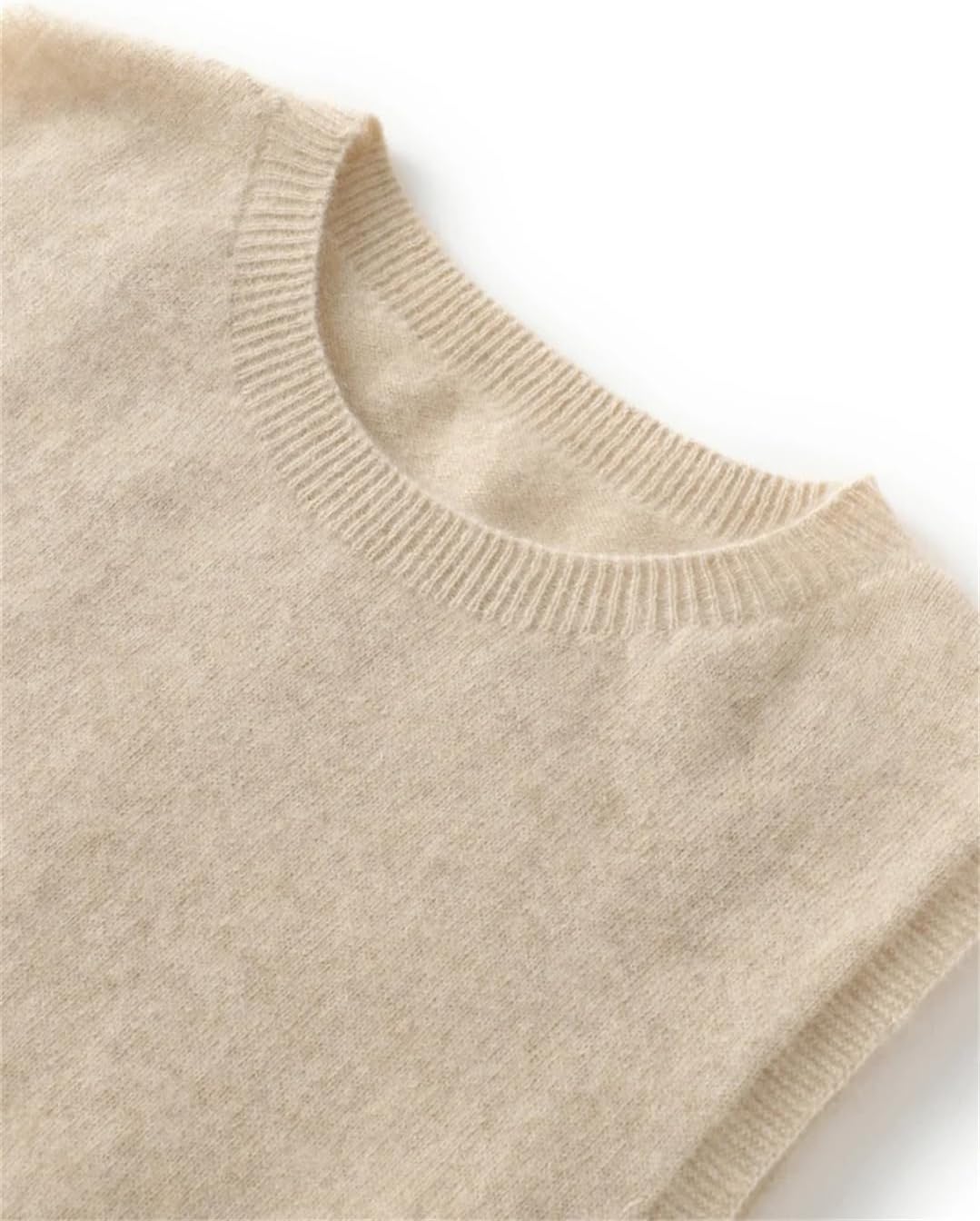 Women Woolen Crew Neck Sweater Vest Solid Sleeveless Casual Ribbed Pullover Knit Waistcoat