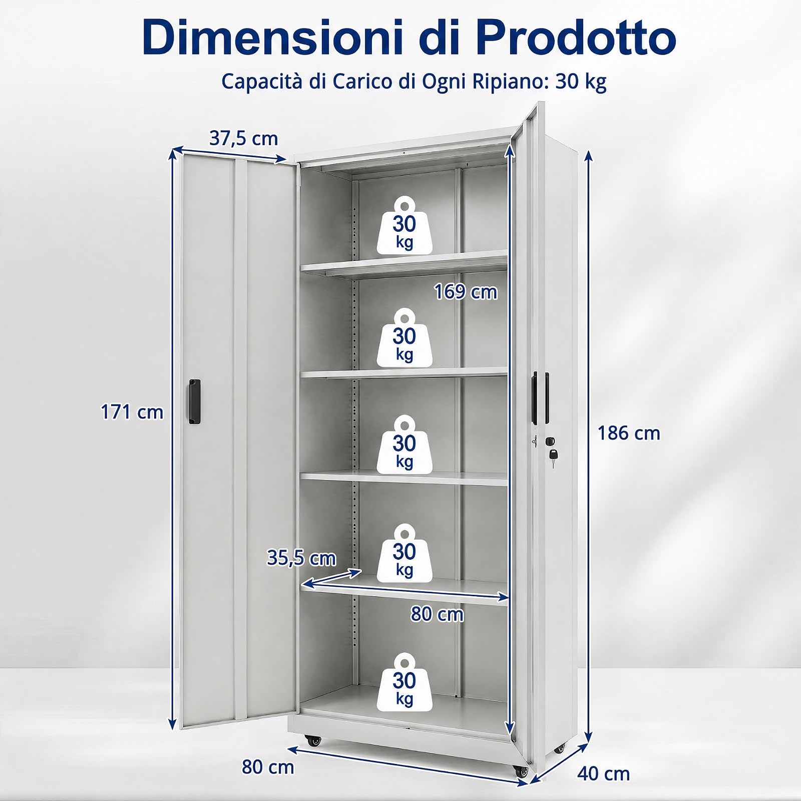 COSTWAY Armadio Archivio a 5 Ripiani in Acciaio, Mobile Regolabile (Grigio)