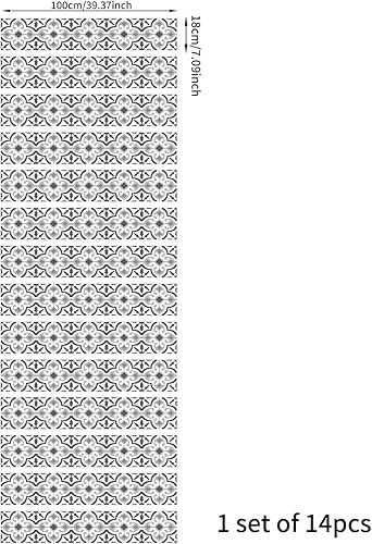 Miniatura 3 de funlife 14 calcomanías de vinilo con patrón marroquí para subir escaleras, autoadhesivas, retro, decorativas, 39.37 x 7.09 pulgadas, diseño floral