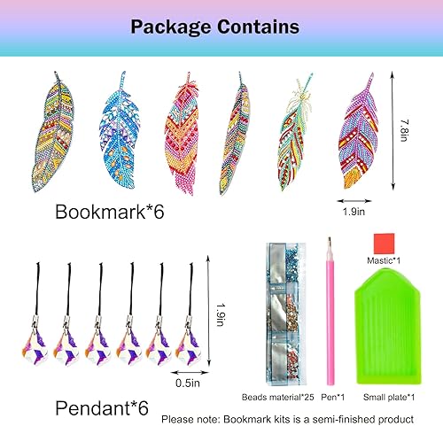 Miniatura 2 de Marcapáginas de pintura de diamantes de pluma, prefdo 6 piezas DIY 5D Diamond Drawing Marcapáginas Pintura de diamantes Principiantes Artesanías