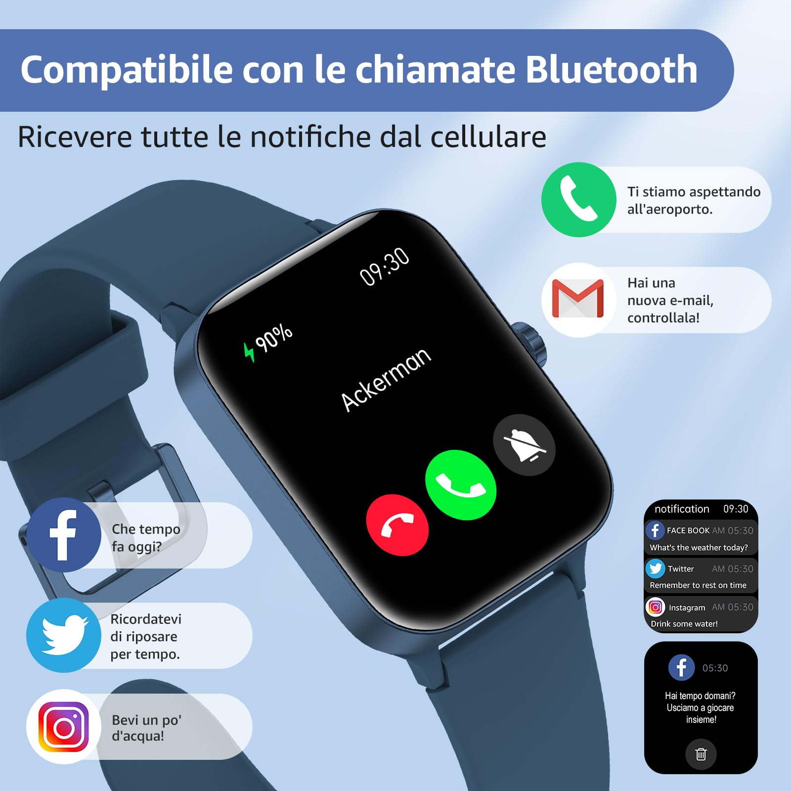 Smartwatch Uomo Donna, 1.95" Full Touch Screen Smartwatch con Effettua/Risposta Chiamate, Fitness Tracker con Pressione Sanguigna e Monitor Sonno, 140+ Sport Step Counter per Android iOS