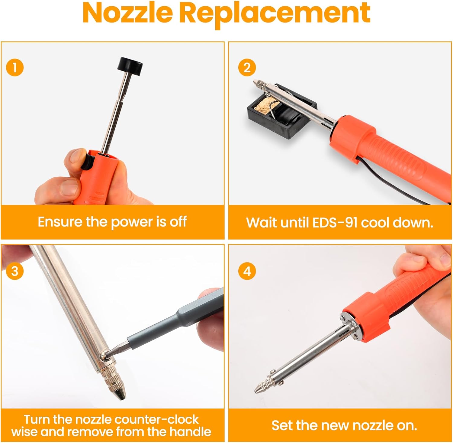 30W Dual-Use Electric Desoldering Gun, Solder Sucker & Iron with Multiple Nozzles, High-Temp Heatproof Handle, Portable Desoldering Tool for Precision Solder Removal (EDS-91)