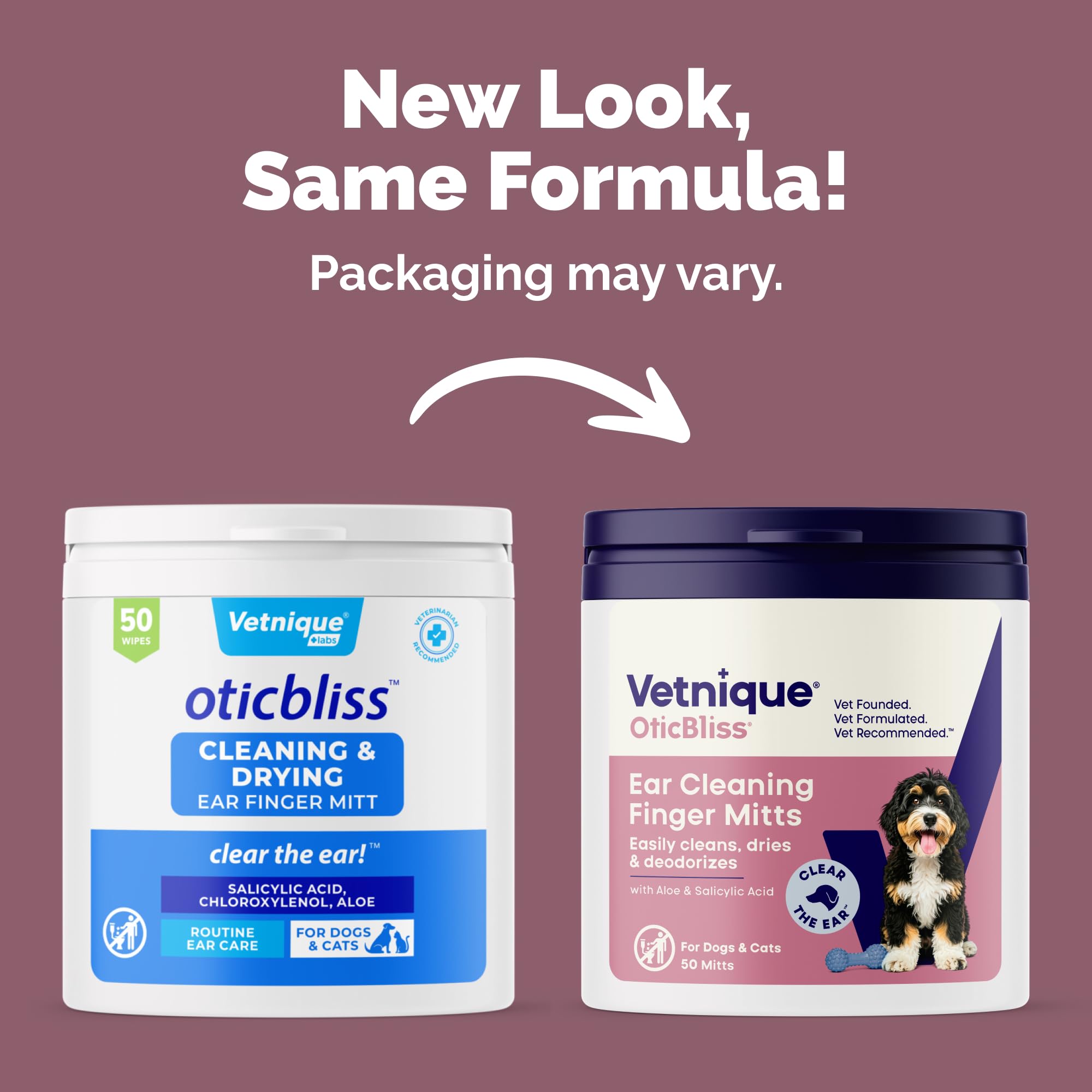Vetnique Oticbliss Cat & Dog Ear Wipes - Dog Ear Infection Treatment or Dog Ear Cleaner Wipes for Dirty, Waxy, Smelly Dog Ears, Odor Control with Aloe Vera & Salicylic Acid (Finger Mitt Ear Wipes) - image 2
