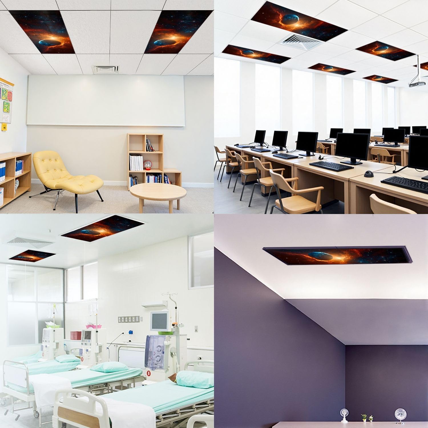 Fluorescent Light Covers for Ceiling Lights Space Colorful Nebula Planet Easy to Install Magnetic Light Filter for Classroom Office Hospitals School Home Decor