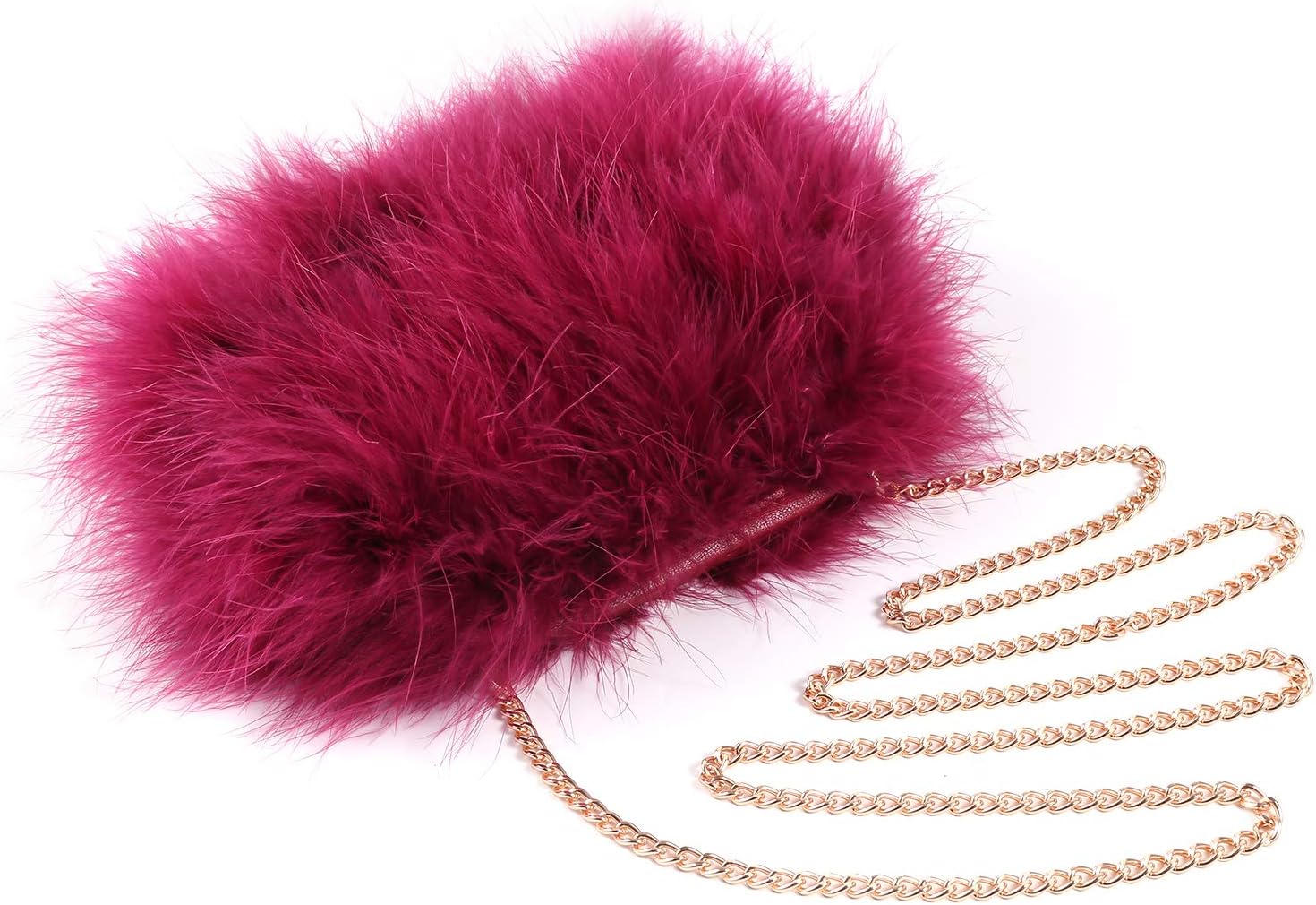 Women Marabou Feather Clutch Bag Evening Handbag with Detachable Chain Strap Wedding Cocktail Party Bag
