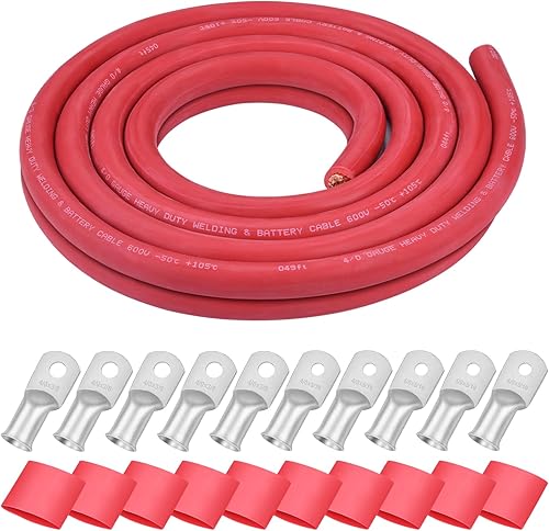 Miniatura 24 de iGreely Alambre Calibre 6 AWG 20 Pies Negro + 20 Pies Rojo Batería de Soldadura Cable Ultra Flexible de Cobre Puro + 5 pzs de Conectores de Terminal