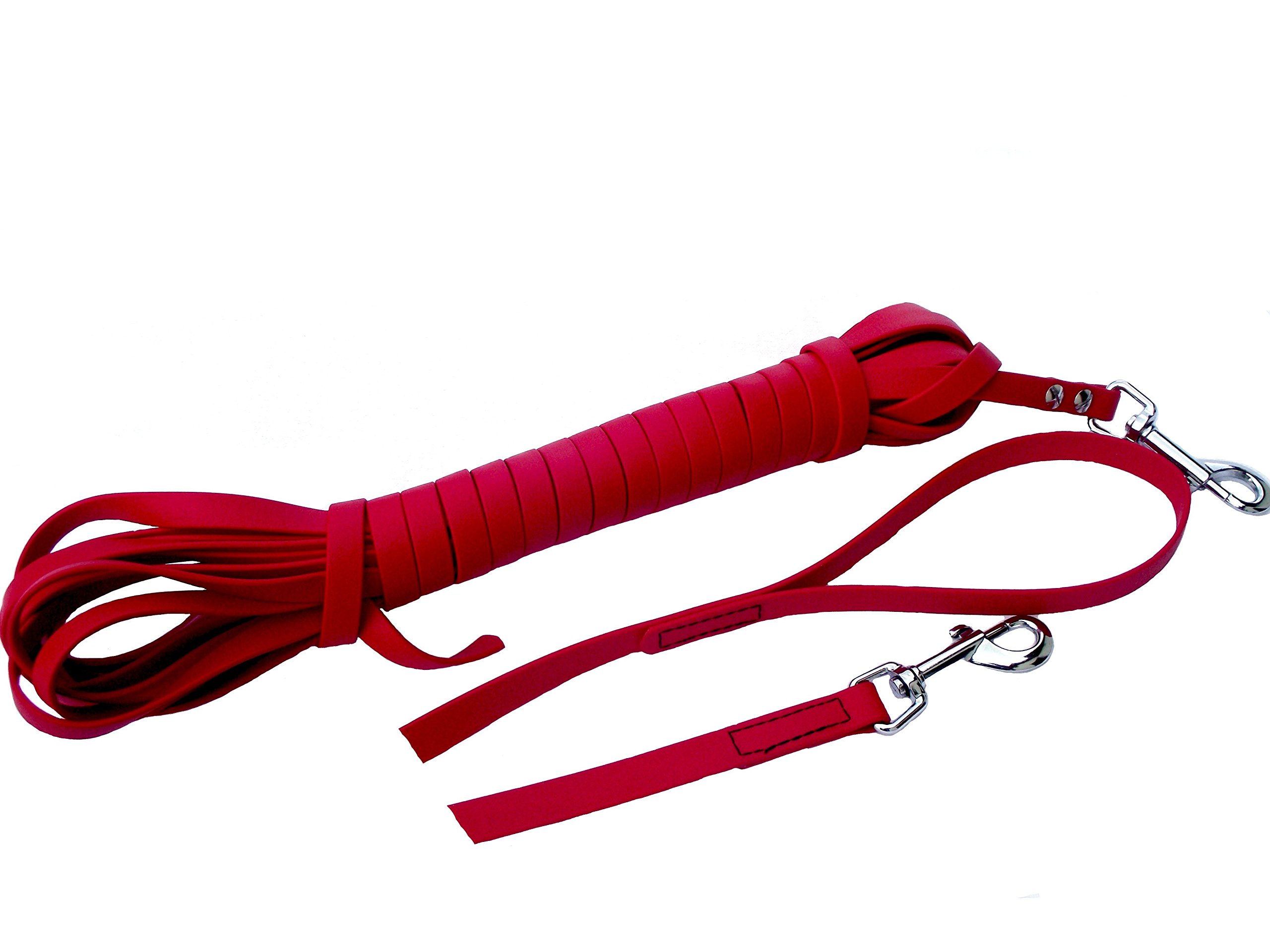 Produktbild von MJH Beta Biothane Schleppleine 2m - 13mm Breit In Rot Mit Karabiner