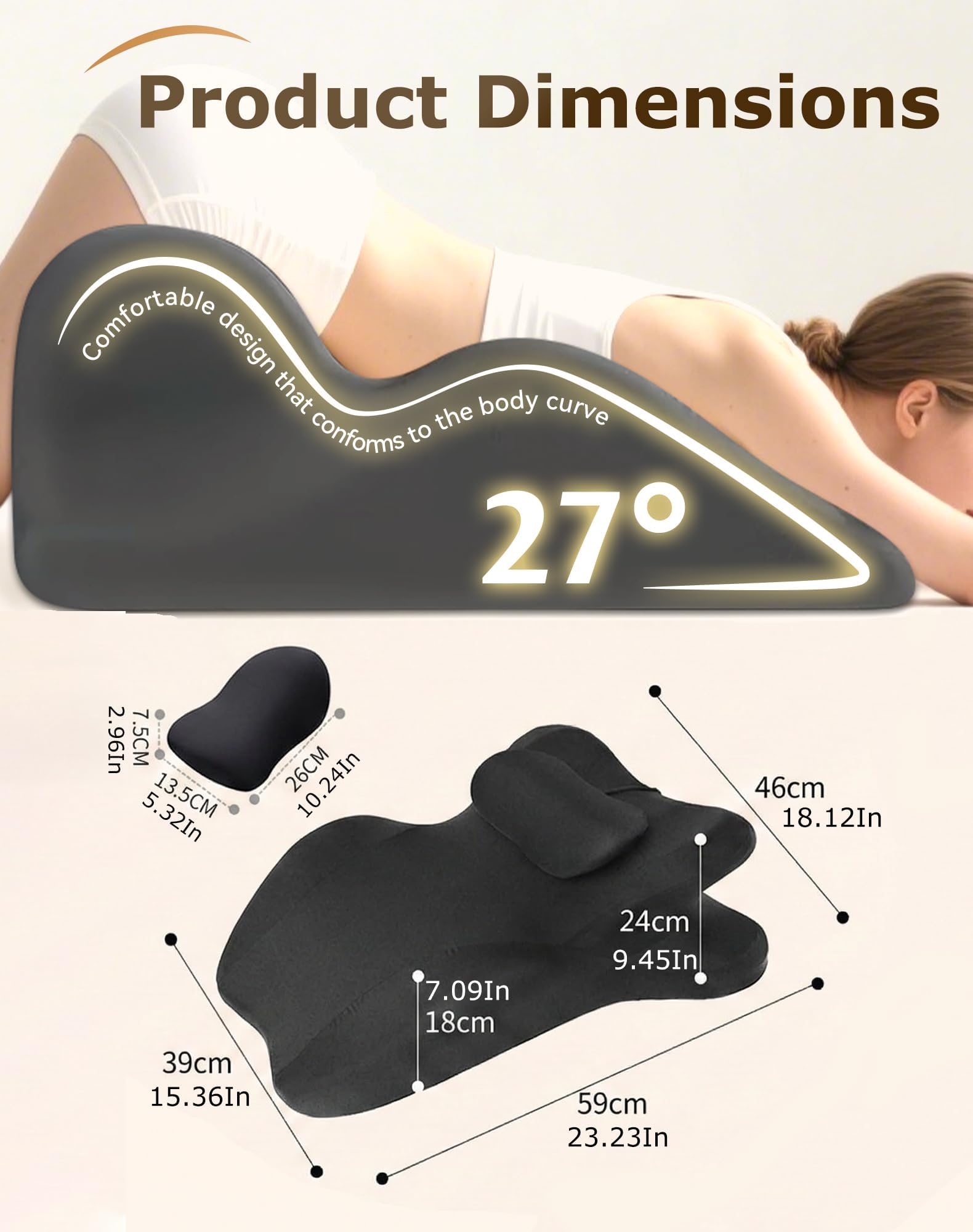 ZVD Oreiller de Couple pour Plus d'intimité – Ergonomique Coussin Triangulaire incliné à 27° en Mousse à mémoire de Forme pour Un Soutien Optimal, avec Housse Amovible (Noir)