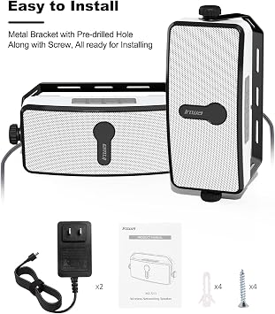 Inwa Bluetooth Outdoor Speaker, IPX5 Waterproof Wall Mount Speaker, Wireless Sync Up to 100 Speakers, Connect Seamlessly to Phone, Computer, Suitable for Patio, Porch, Gazebo, Garage, 2 PCS